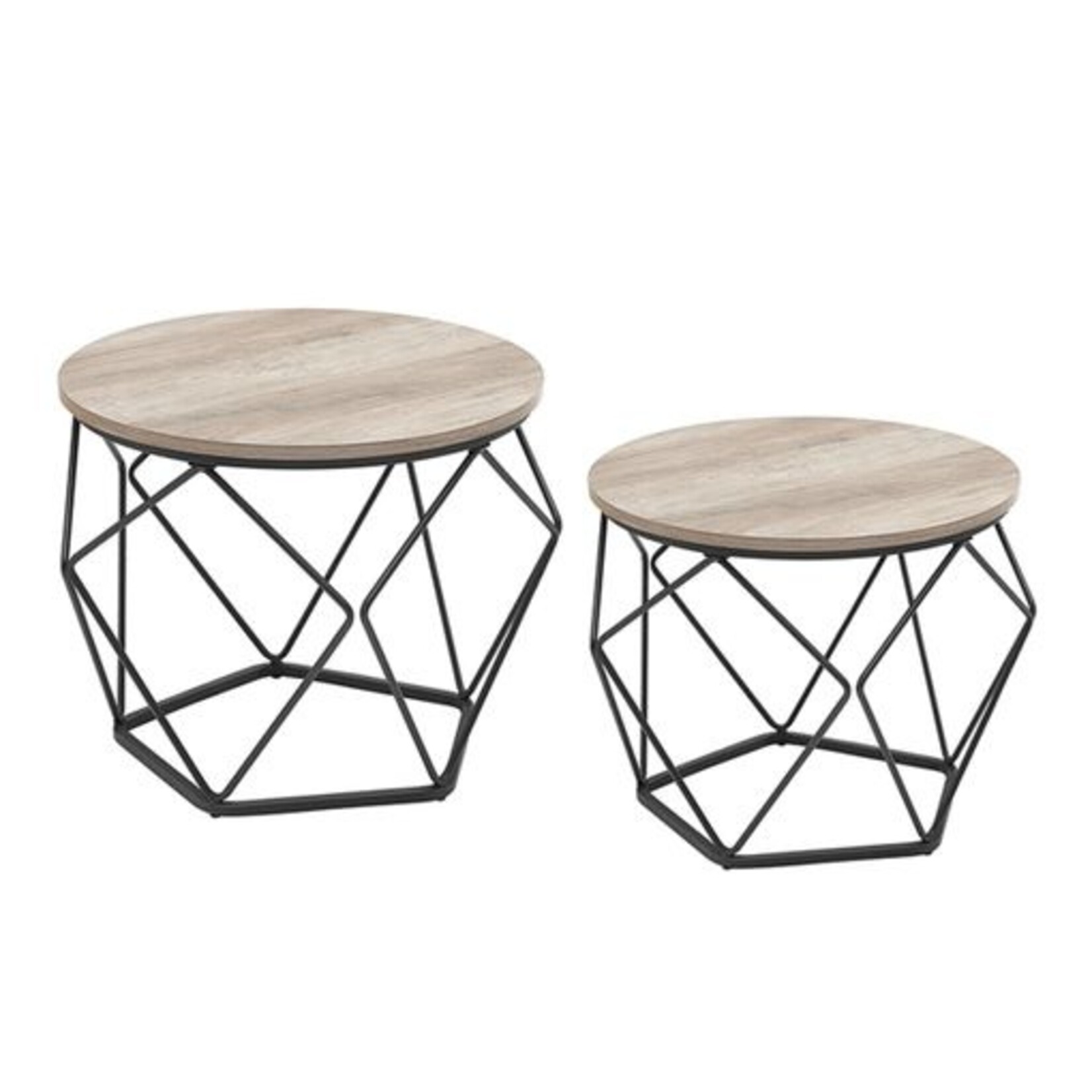 Parya Home Side table, set of 2, coffee tables, sofa table with basket function, set table, geometric, steel frame, for living room, bedroom, gray-black