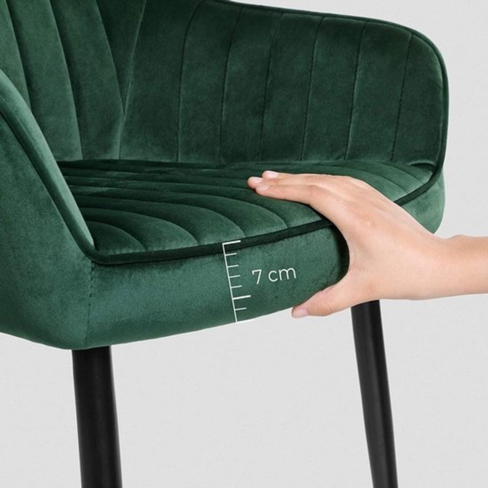 Parya Home eetkamerstoel, fauteuil, gestoffeerde stoel met armleuningen, metalen poten, fluwelen bekleding, zitbreedte 49 cm, max. 110 kg, voor studeerkamer, woonkamer, slaapkamer, groen