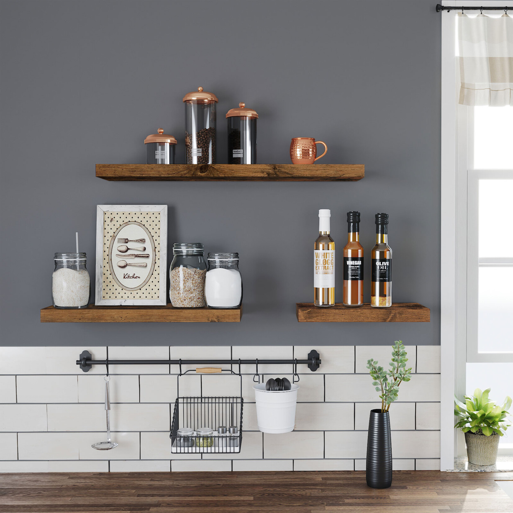 Bobbel Home Bobble Home - Wall Shelf - Floating - Bookshelf - Industrial - 80x20x3.8cm - Vintage Brown