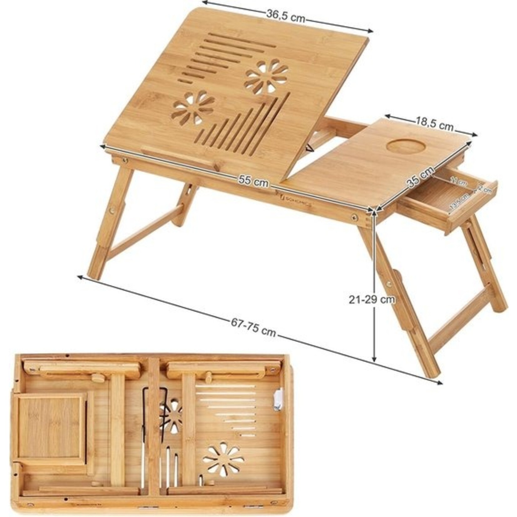 Bobbel Home Bobbel Home - Laptop Tafel Leesontbijt Schrijftafel In hoogte verstelbaar Opvouwbaar 55 x 35 x 29 cm
