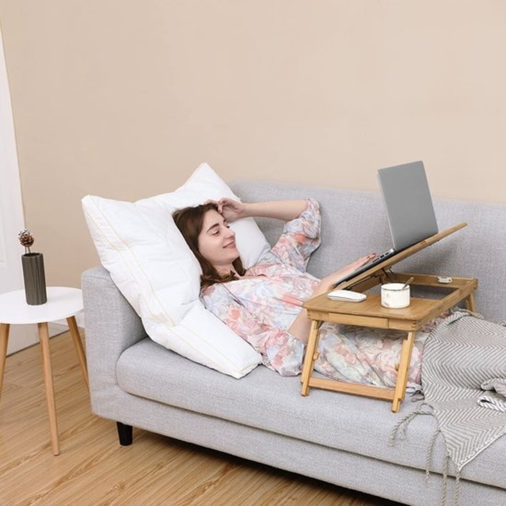 Bobbel Home Laptop Table Reading Breakfast Writing Table Height Adjustable Foldable 55 x 35 x 29 cm