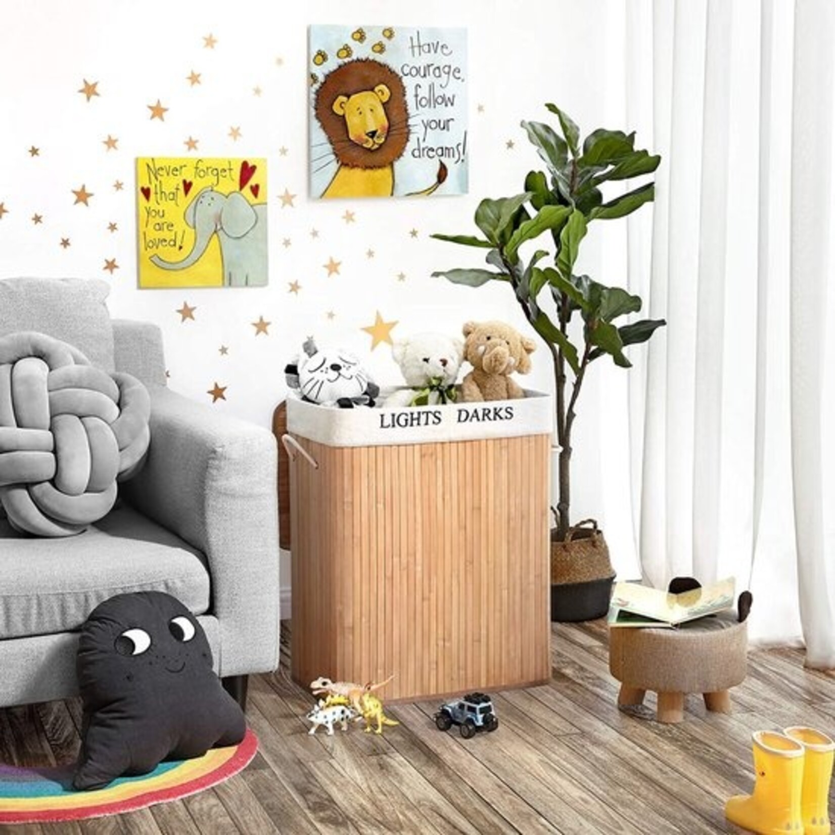 Bobbel Home Bobbel Home - Wasmand - Bamboe -100 L wassorteerbak met 2 compartimenten, opvouwbare wasverzamelaar met uitneembare waszak- naturel