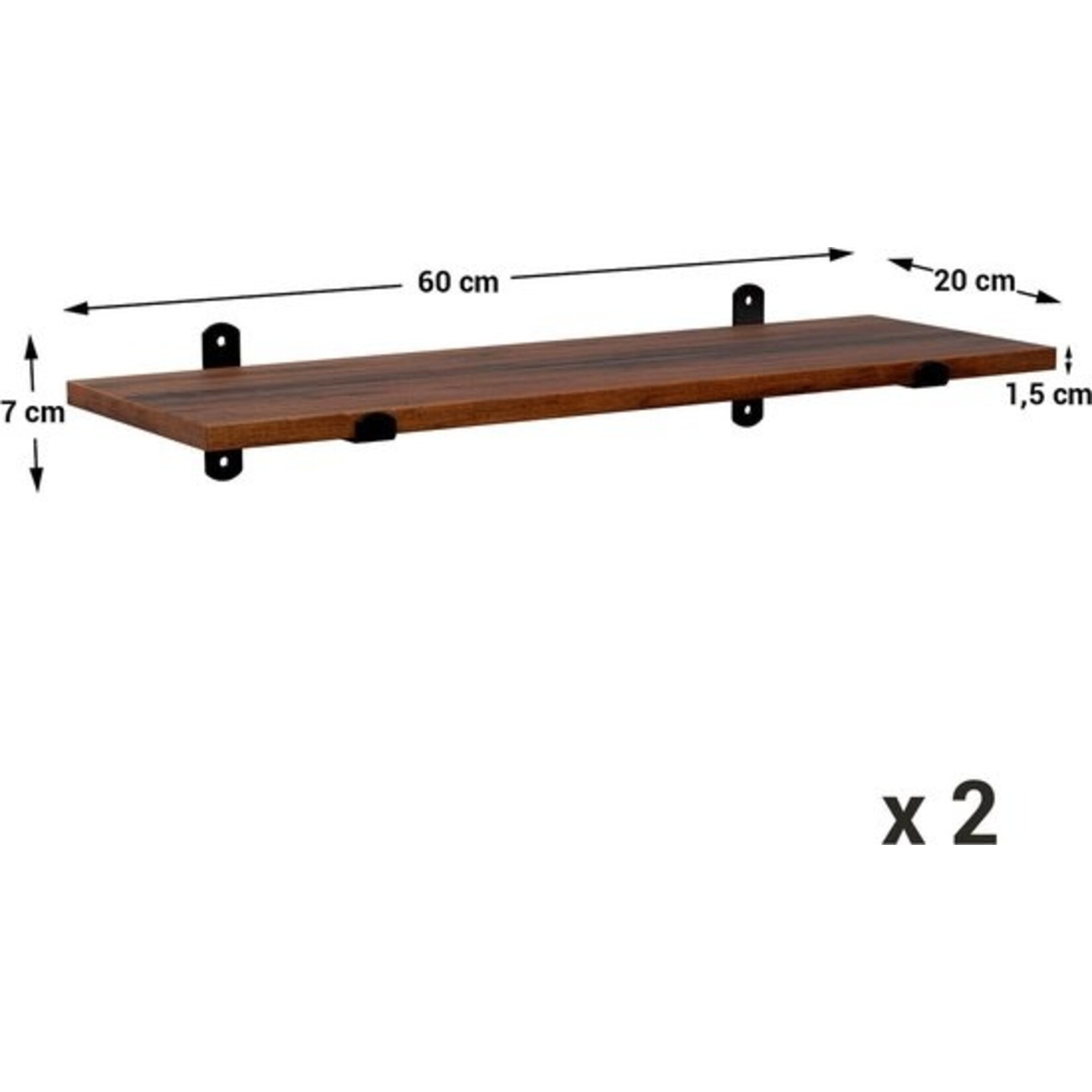 Bobbel Home Bobble Home - set of 2, 60 x 20 x 7 cm, floating shelf, vintage, wood look, loadable up to 15 kg, brown-black