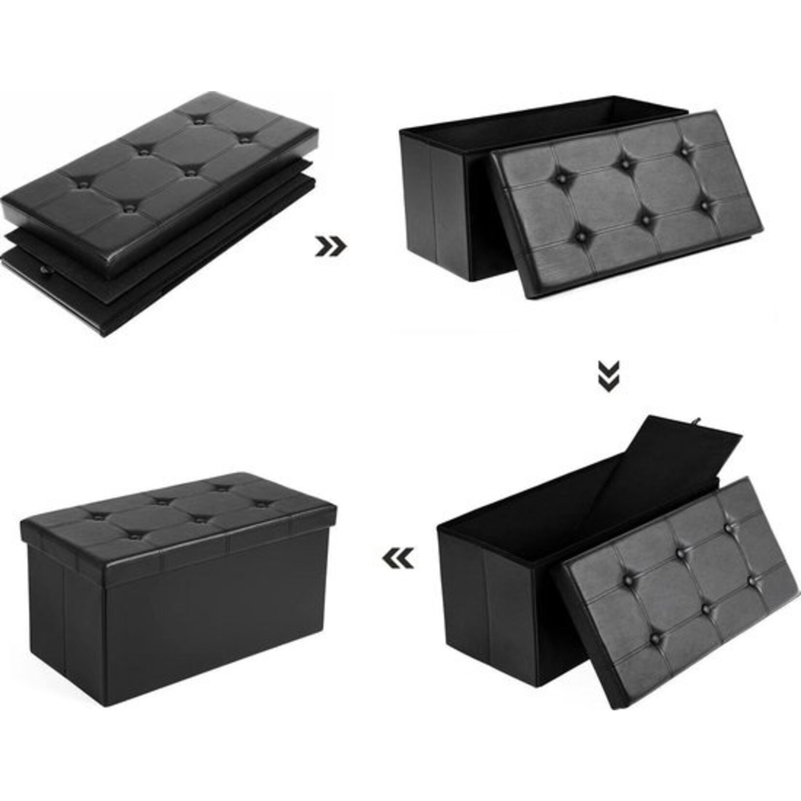 Bobbel Home Bobble Home - Seat pouf, bench with storage, foldable, 2-seater, load up to 300 kg, faux leather, black, 76 x 38 x 38 cm