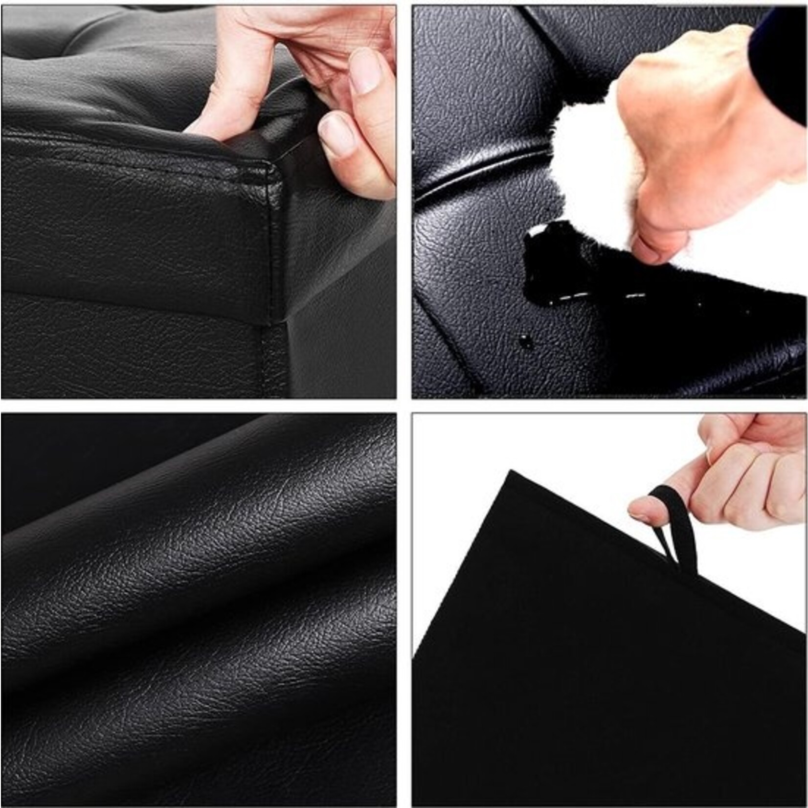 Bobbel Home Bobble Home - Seat pouf, bench with storage, foldable, 2-seater, load up to 300 kg, faux leather, black, 76 x 38 x 38 cm