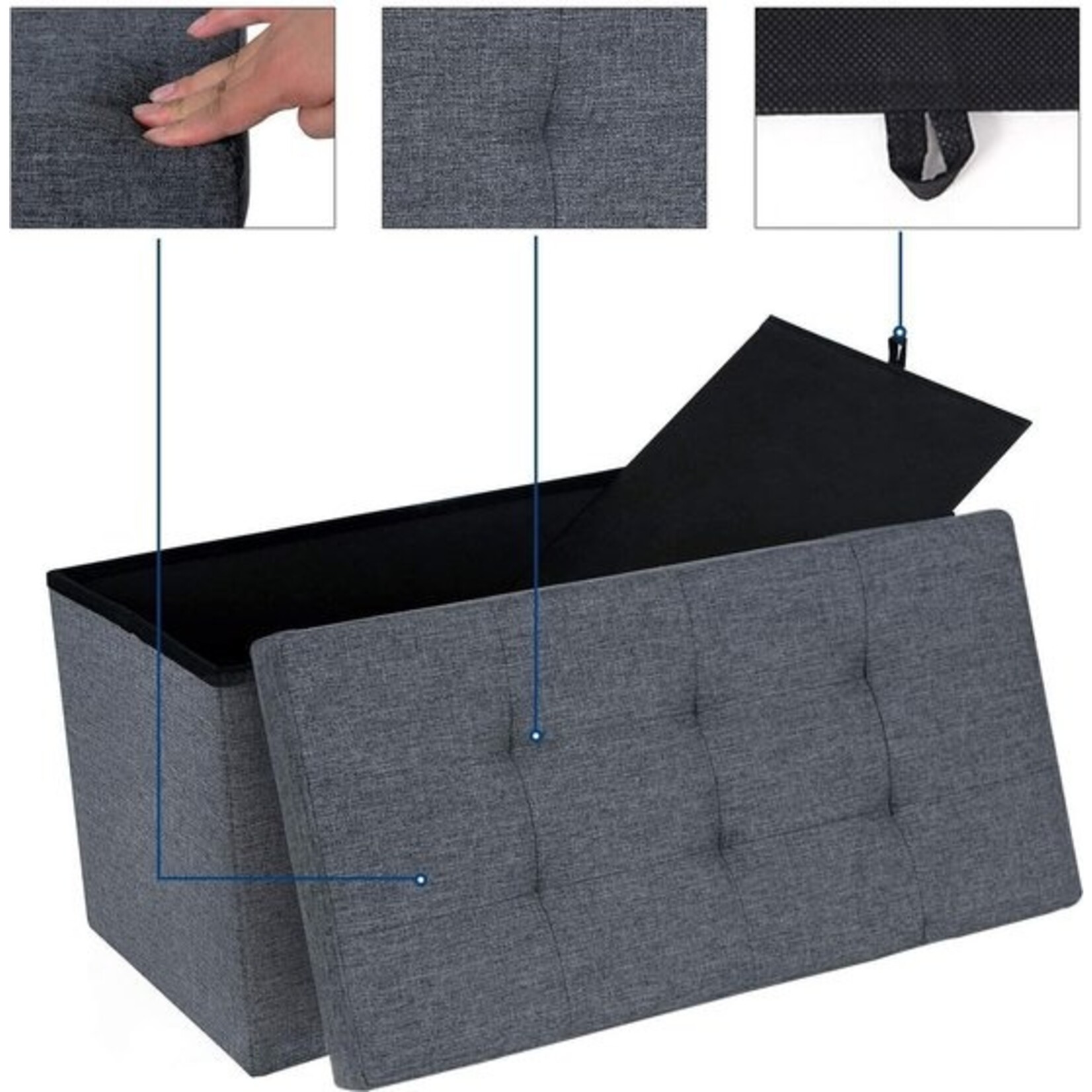 Bobbel Home Bobbel Home - bank met opbergruimte, zitkist, voetenbank, opbergbox, 80 L, 76 x 38 x 38 cm, grijs