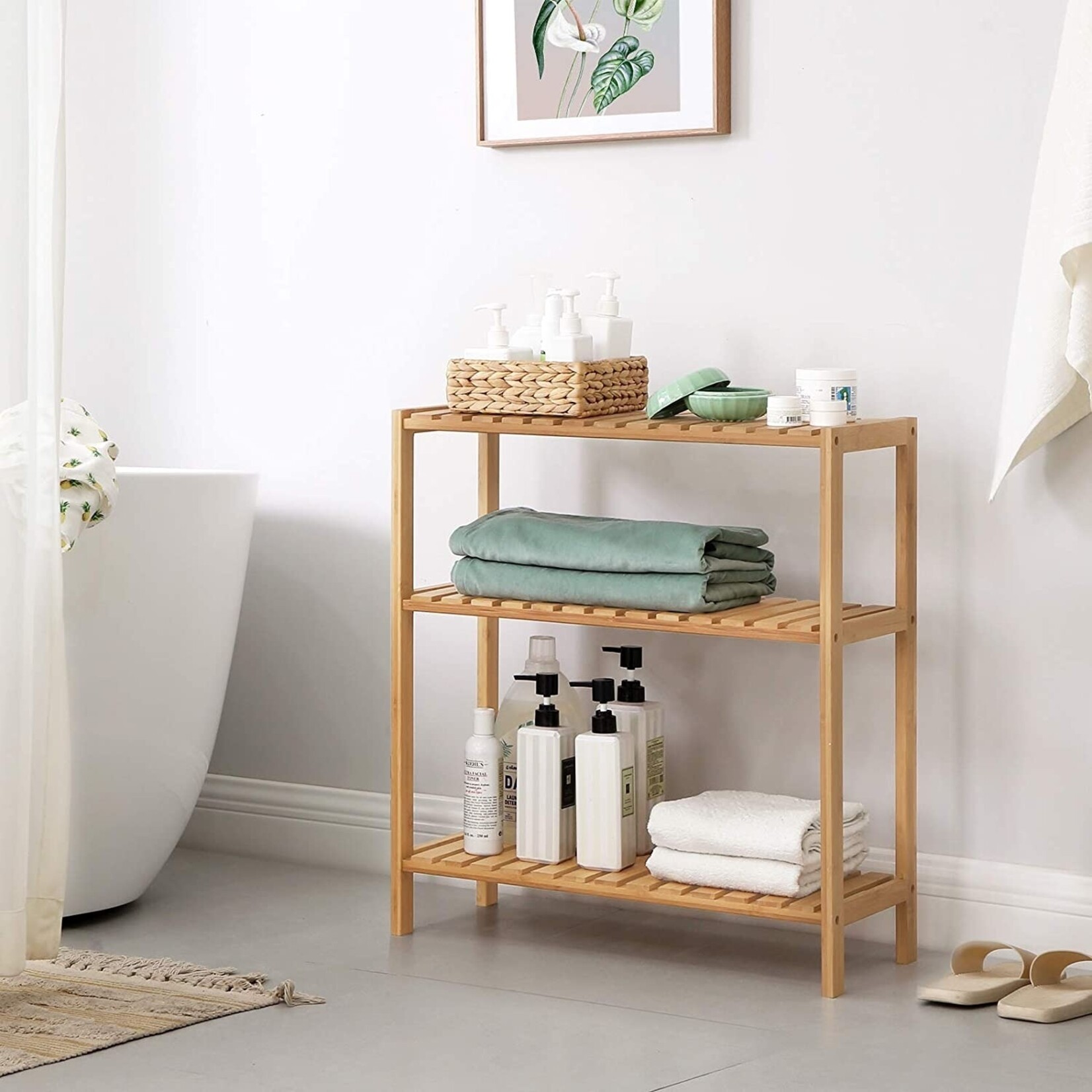 Parya Home - Bamboo Bathroom Rack - 3-Tier Bathroom Cabinet - Natural