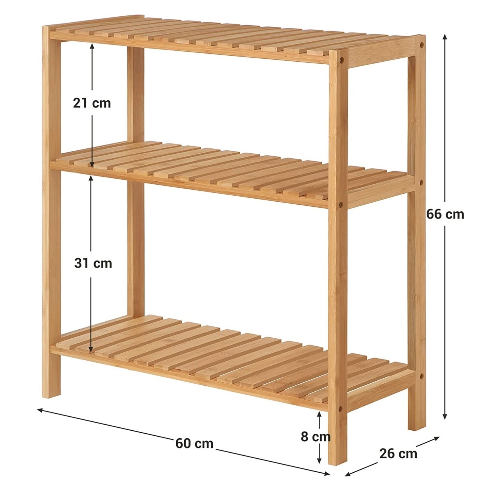 Parya Home - Bamboo Bathroom Rack - 3-Tier Bathroom Cabinet - Natural