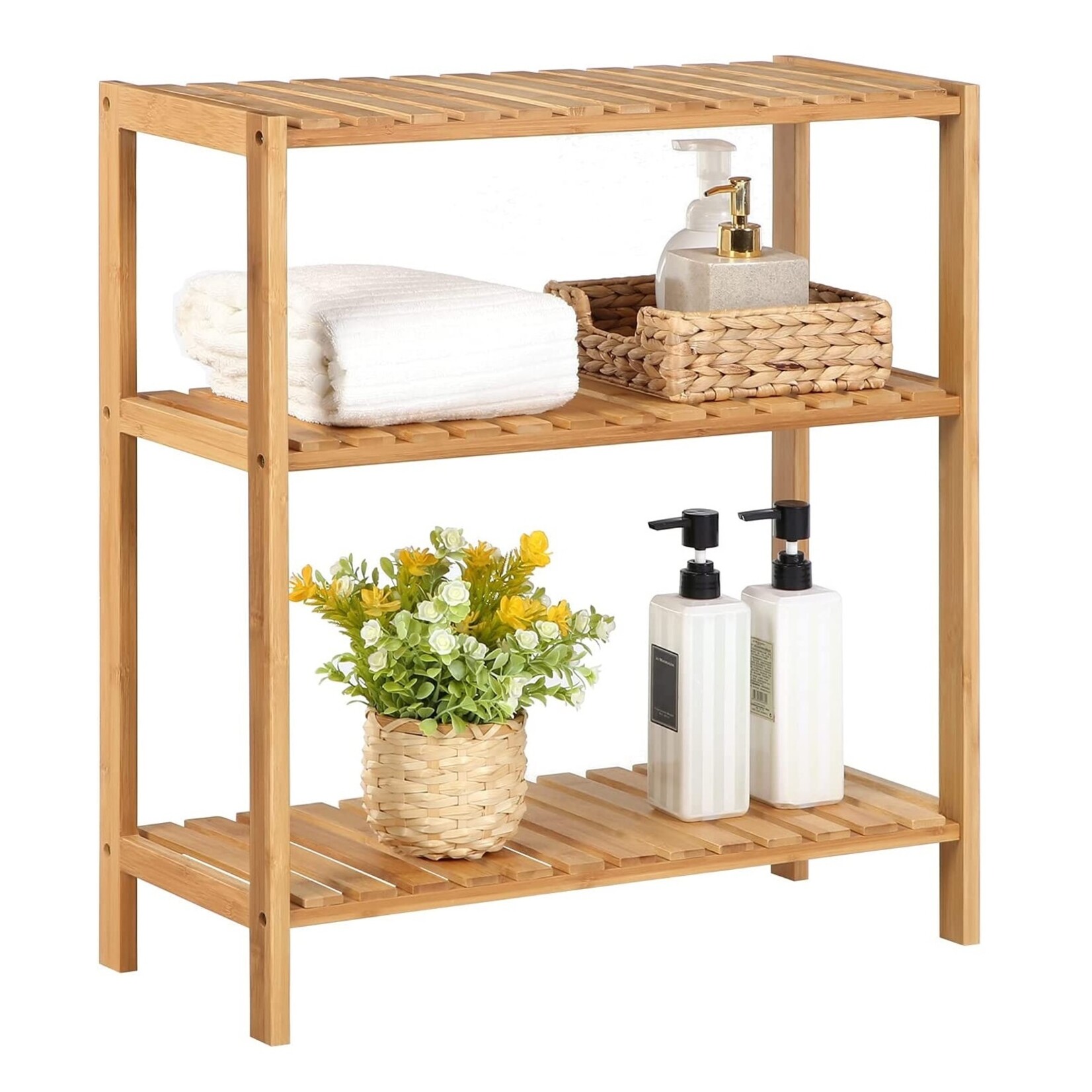 Parya Home - Bamboo Bathroom Rack - 3-Tier Bathroom Cabinet - Natural