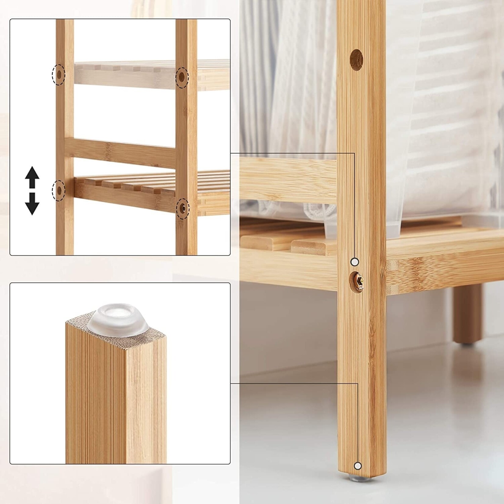 Parya Home - Bamboo Bathroom Rack - Cabinet - 4 shelves - Natural