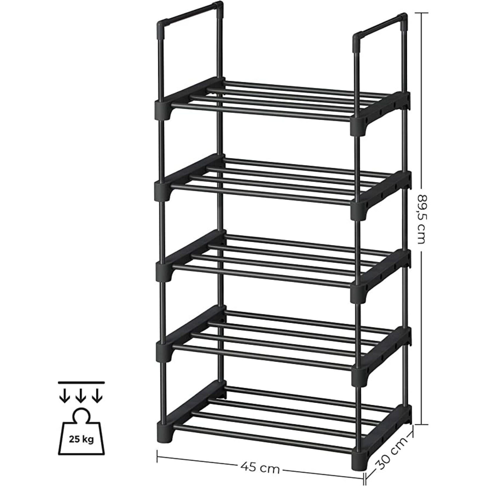 Parya Home metalen schoenrek met 5 niveaus - zwart