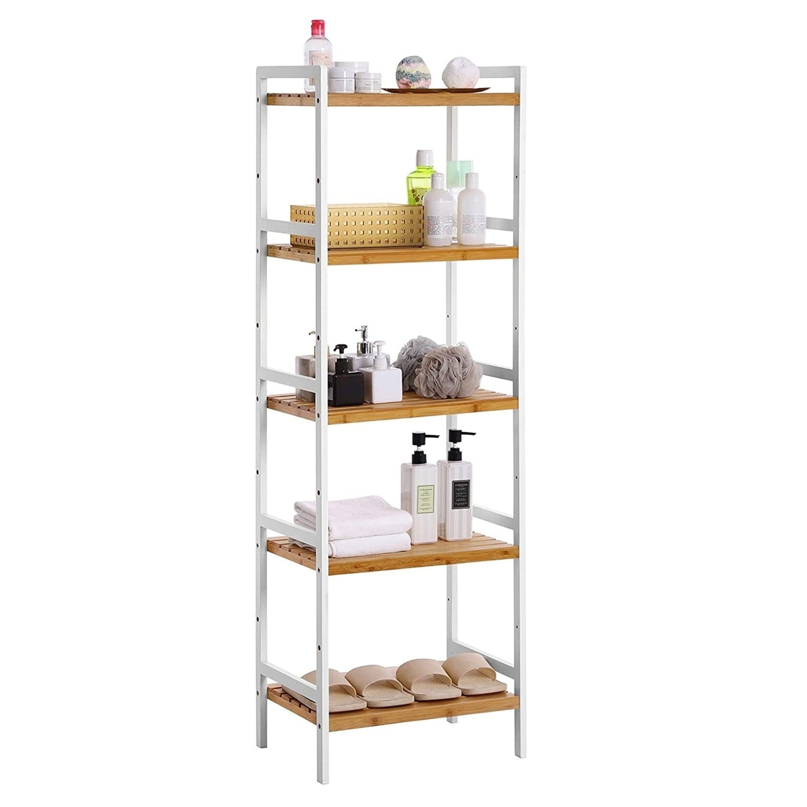 Parya Home - Bamboo bathroom rack - 5 shelves - Natural - White