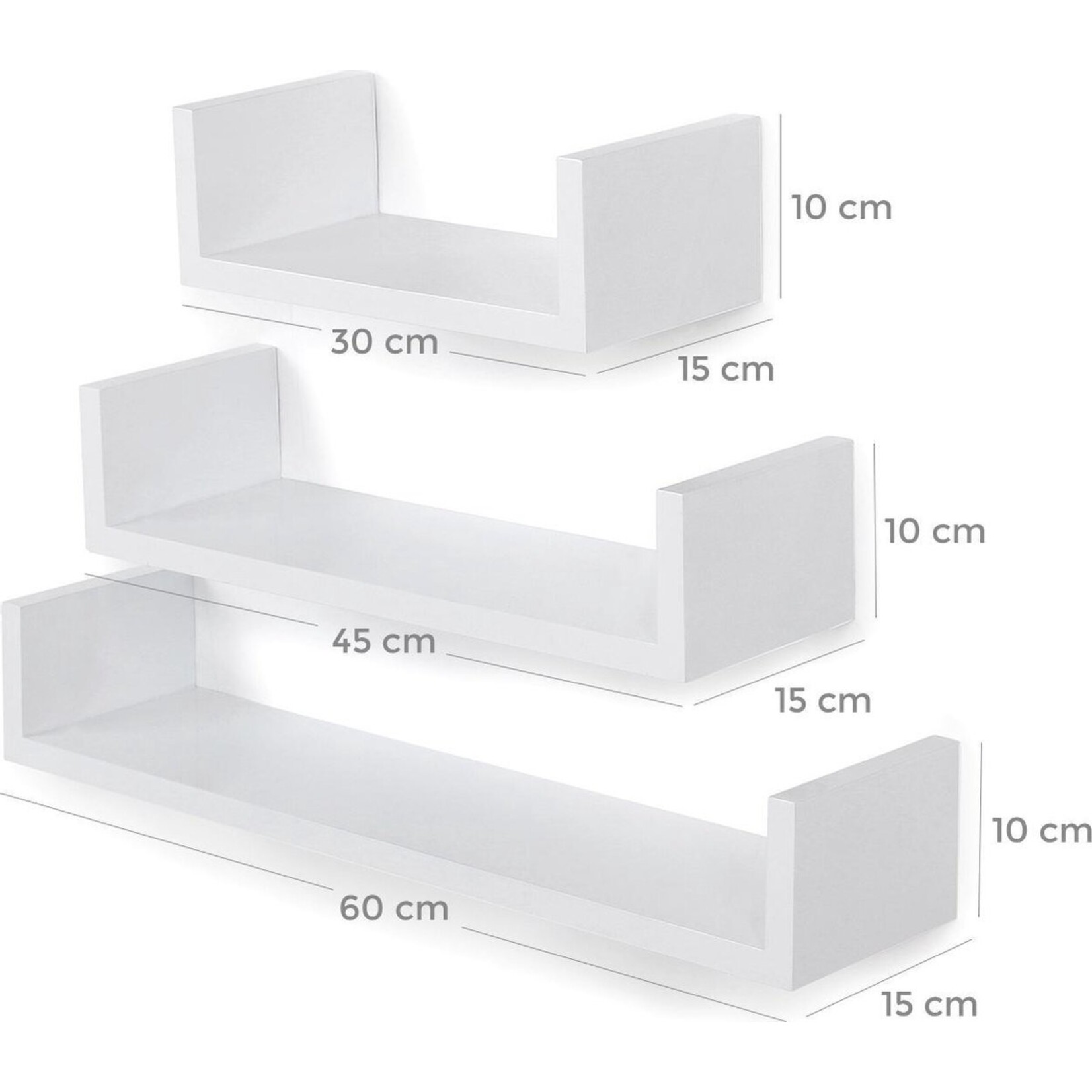 Parya Home Parya Home - wall shelf set of 3 floating shelves, MDF wood, depth 15 cm