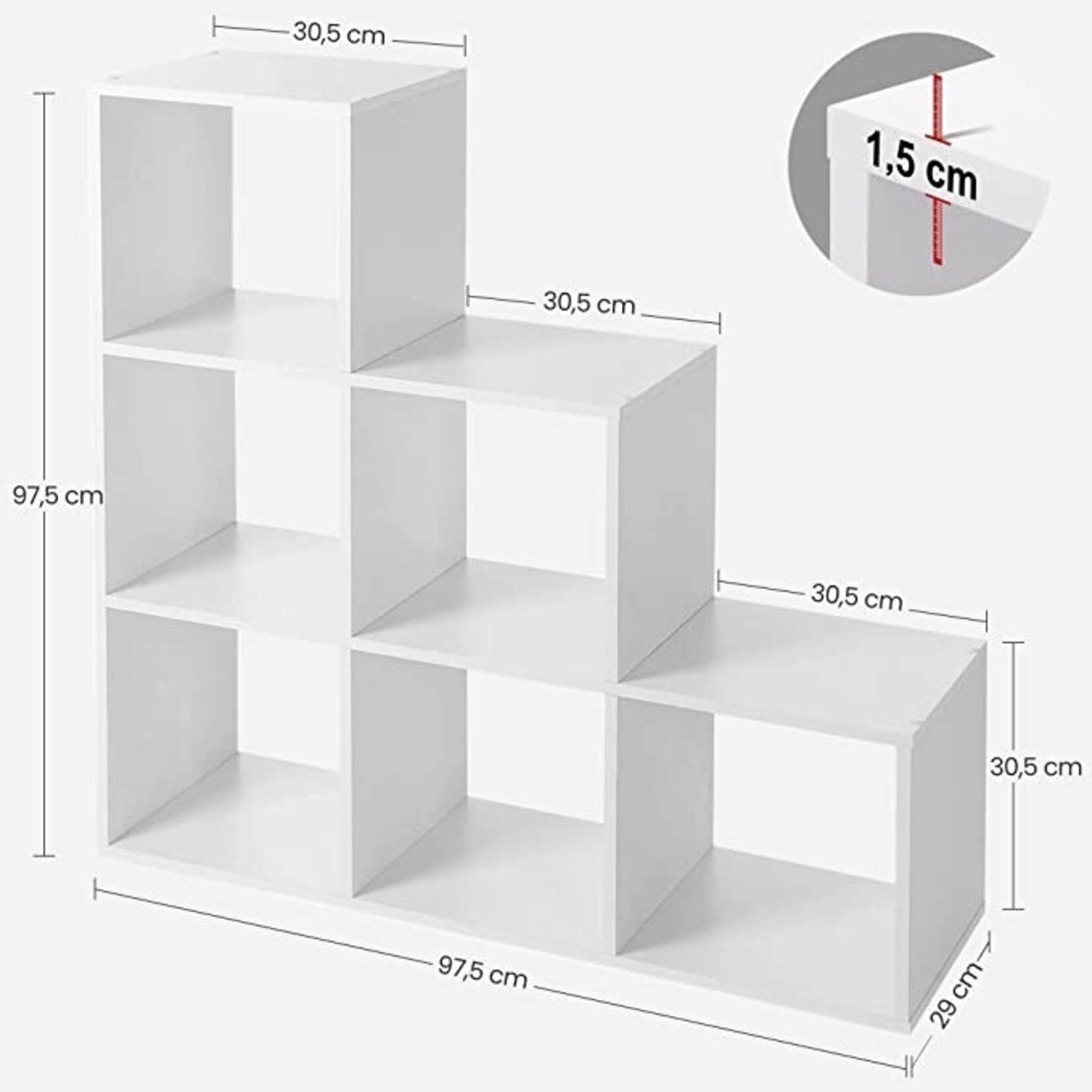 Parya Home Parya Home bookcase, 6 compartment staircase rack, 6 dice, wood exhibition, freestanding rack, space divider, 97.5 x 97.5 x 29 cm