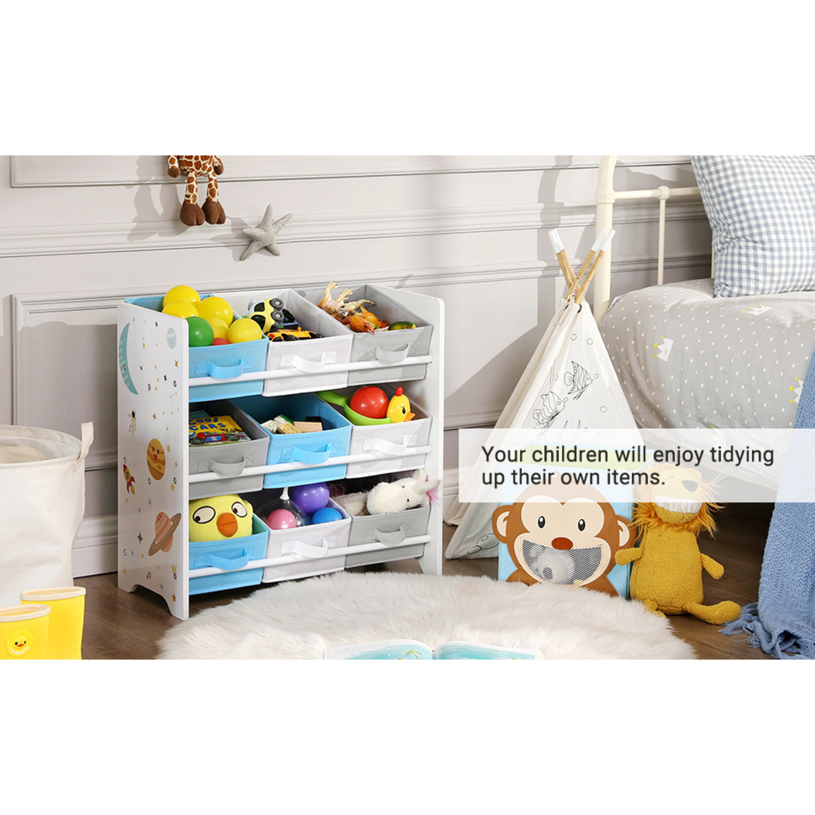 Children's storage cabinet with 9 storage boxes
