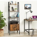 Parya Home staande plank, ladderplank, boekenplank met kast, woonkamerplank, 4 planken, stevig ijzeren frame, slaapkamer, kantoor, 56 x 34 x 173 cm, industrieel design, vintage, donkerbruin