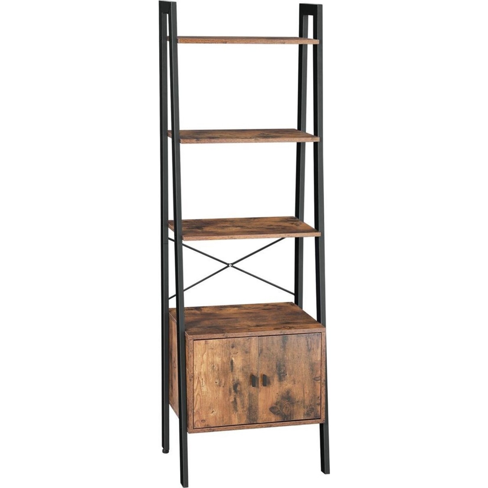 Parya Home Parya Home standing shelf, ladder shelf, book shelf with cabinet, living room shelf, 4 shelves, solid iron frame, bedroom, office, 56 x 34 x 173 cm, industrial design, vintage, dark brown