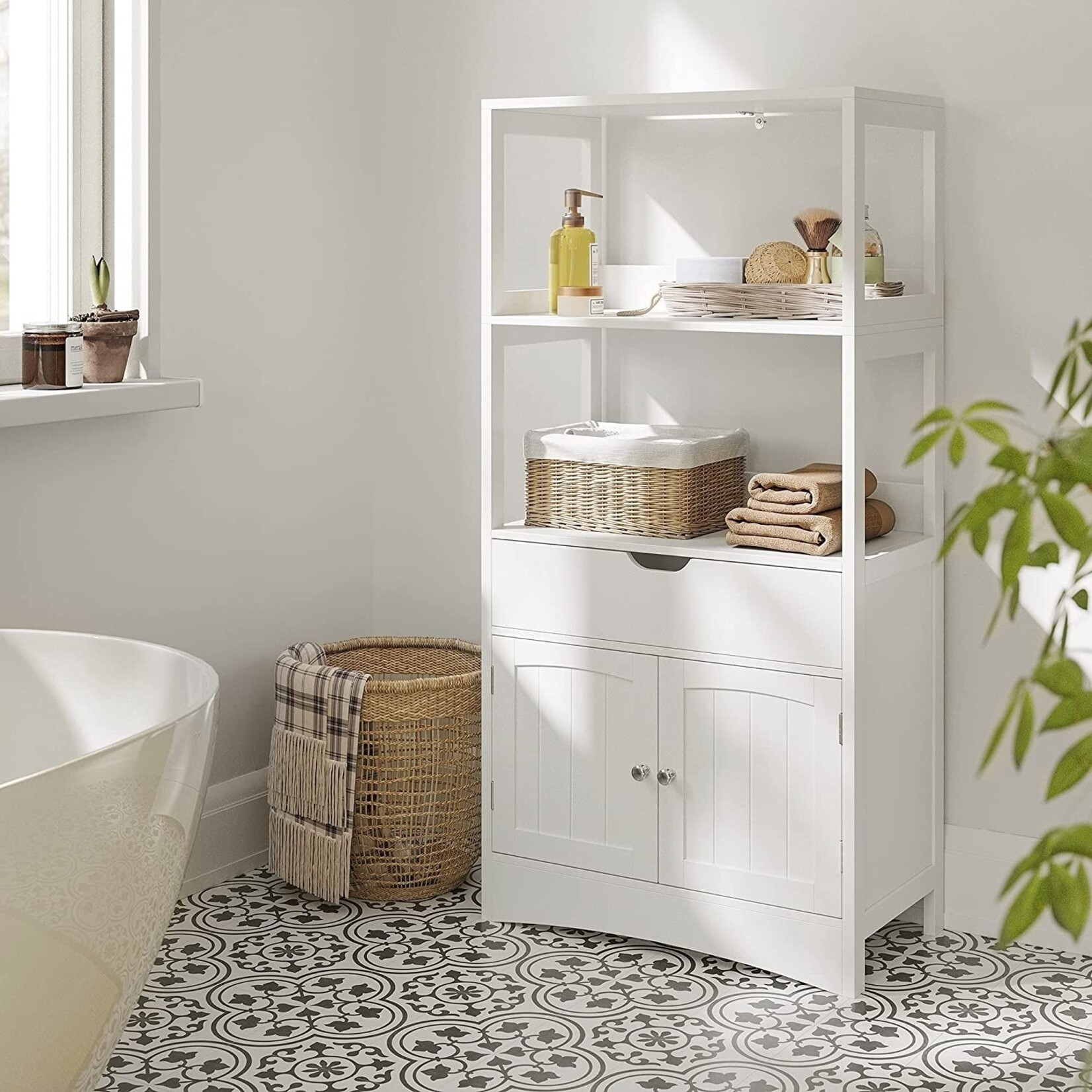 Parya Home Parya Home - Bathroom cabinet - 2 shelves - 1 drawer - 2 doors - Wood - White