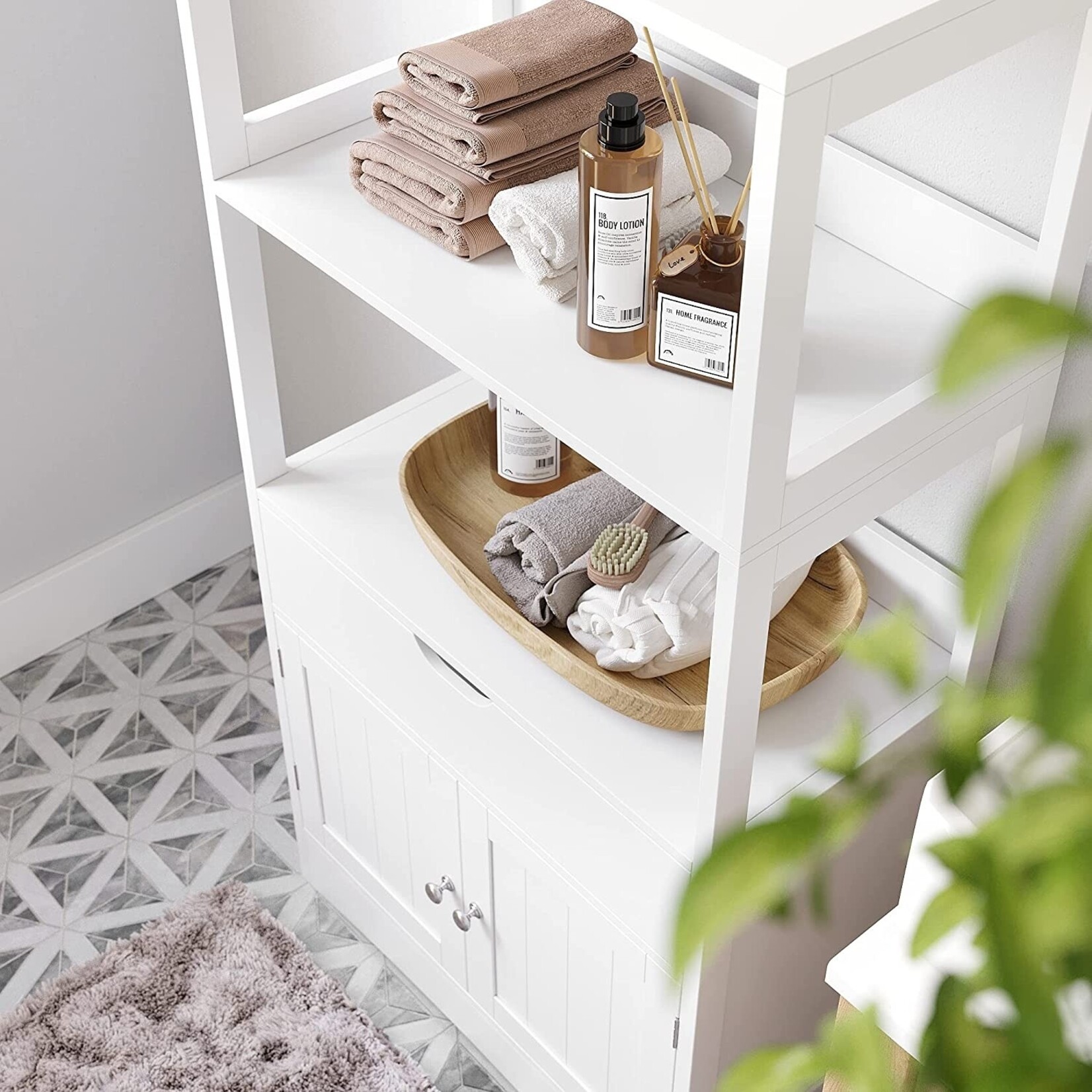 Parya Home - Bathroom cabinet - 2 shelves - 1 drawer - 2 doors - Wood - White