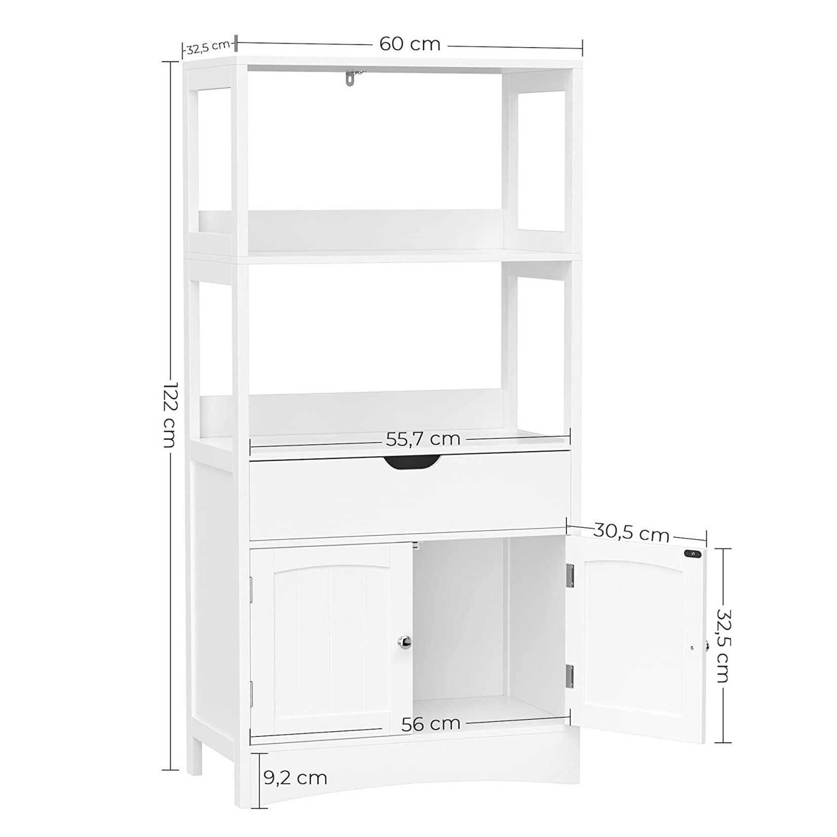 Parya Home - Bathroom cabinet - 2 shelves - 1 drawer - 2 doors - Wood - White