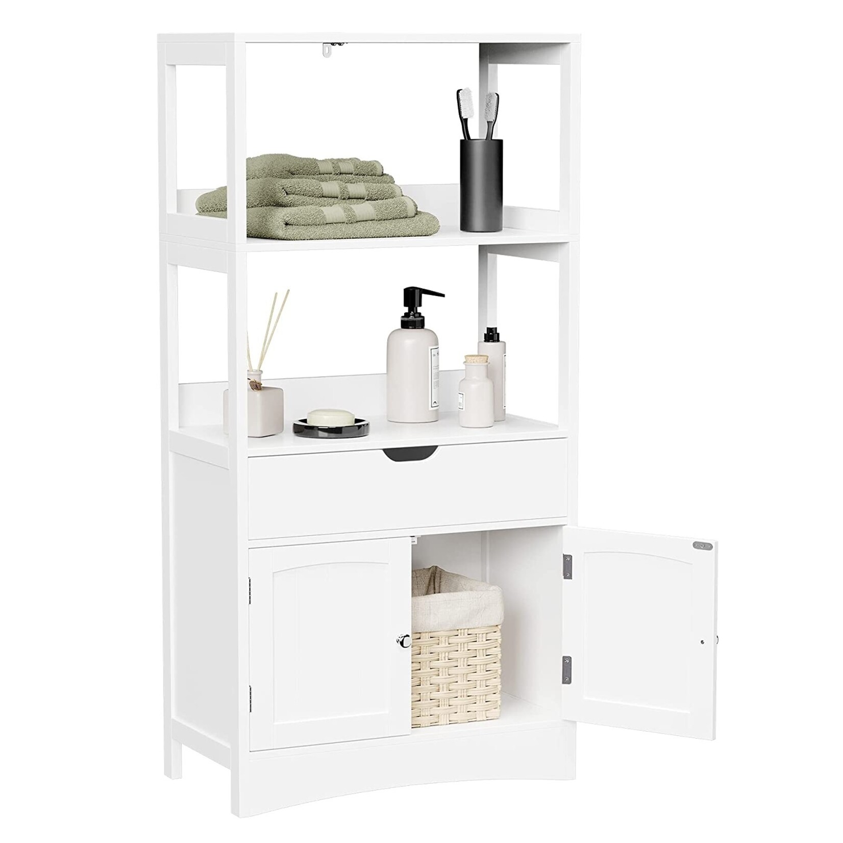 Parya Home - Badkamermeubel - Badkamerkast - 2 Planken - 1 Lade - 2 Deuren - Hout - Wit