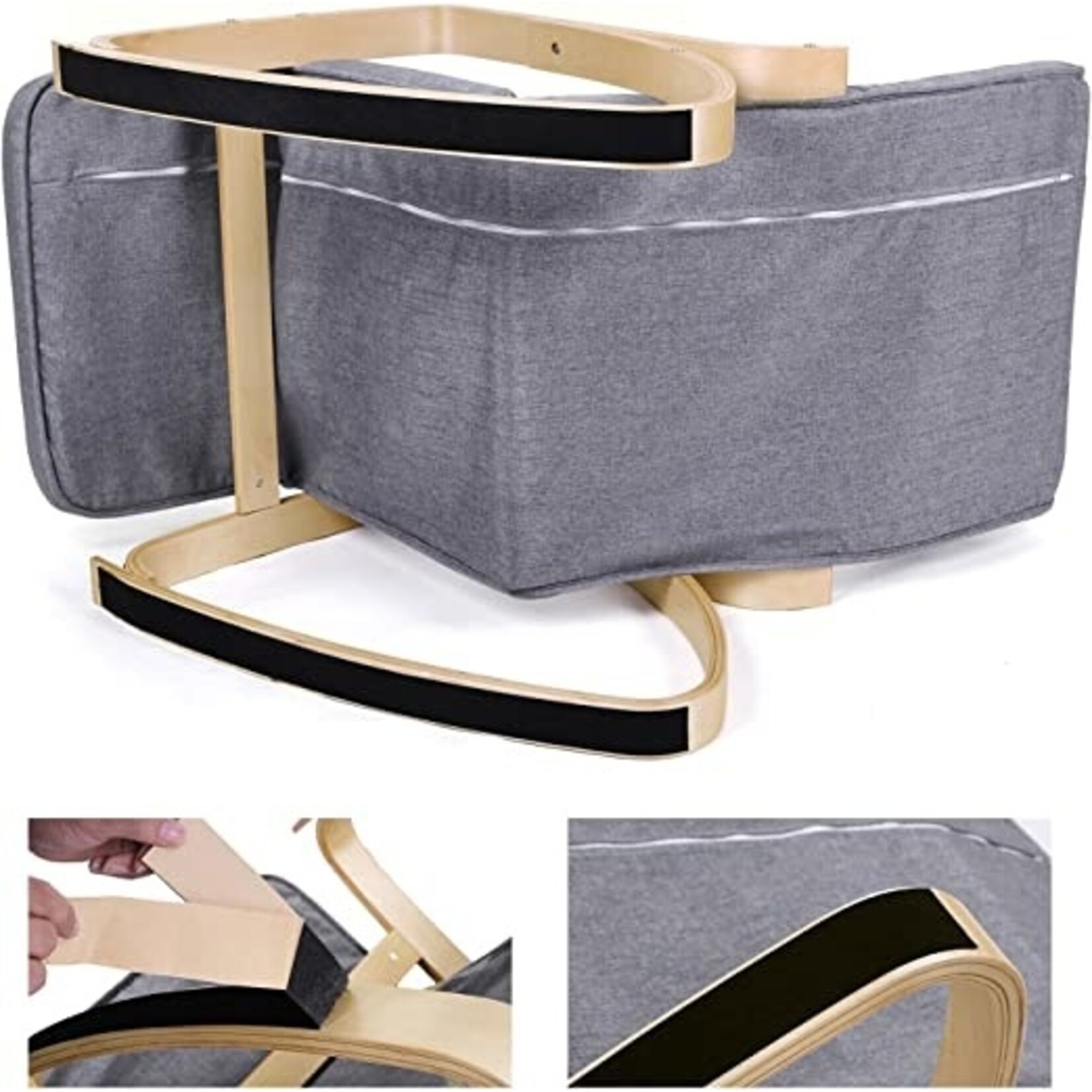 Parya Home Rocking chair - Relax chair - Adjustable 5 positions - Linen - Grey