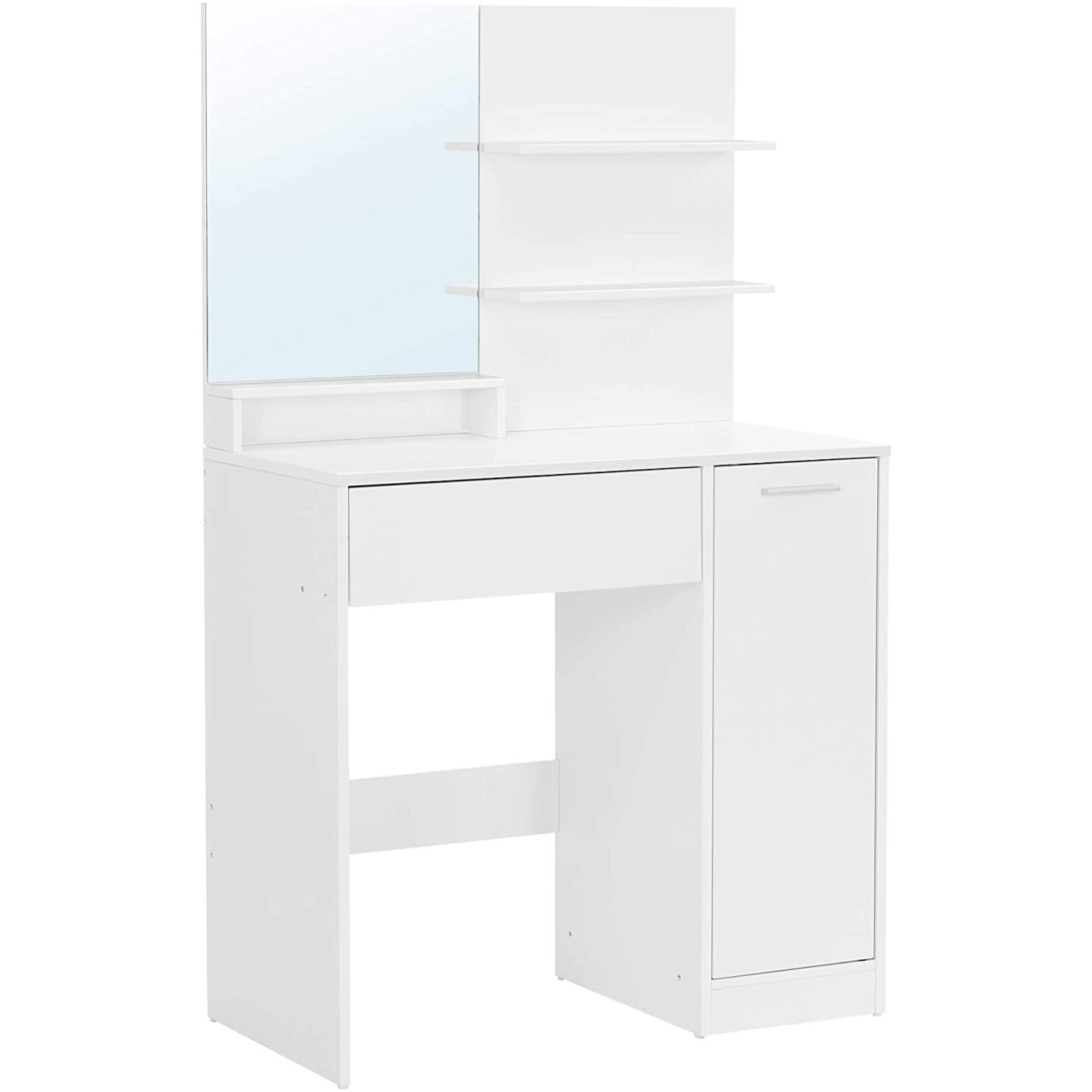 Parya Home  dressing table with mirror, make up table with storage compartment, 1 drawer, 2 shelves, white RDT119W01
