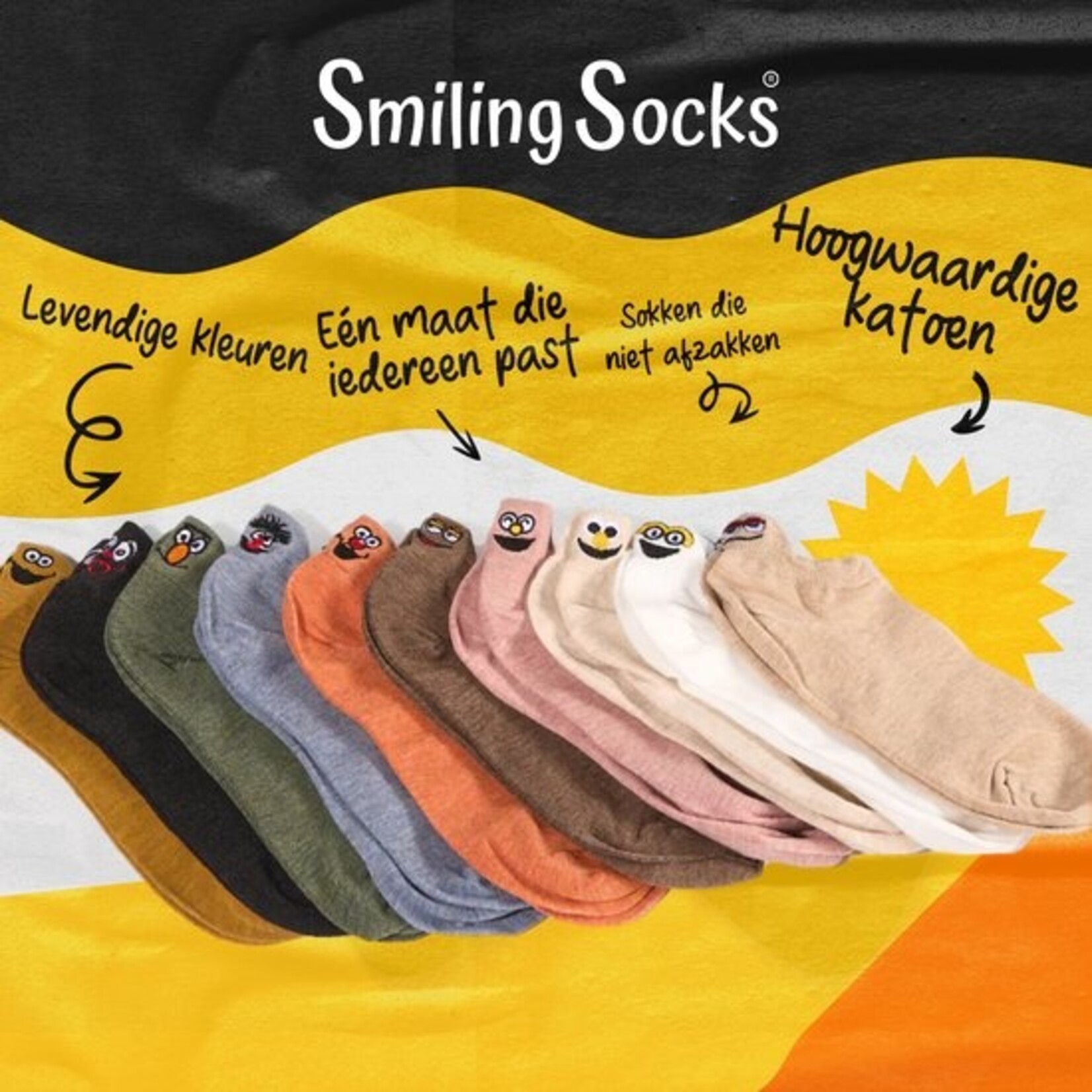 Parya Smiling Socks® 10-Pack - Fun Socks - Female/Male - Size 35-43 - Funny socks - Cotton - Gift for her - Non-slip socks - One size socks