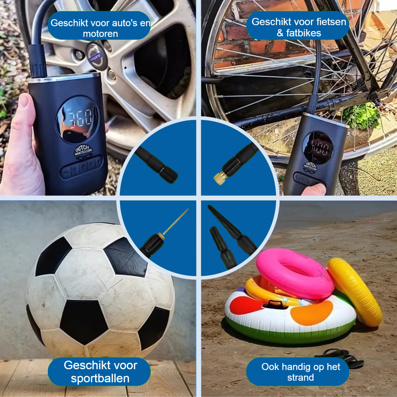 Dutch Wanted Dutch Wanted Electric Bicycle Pump - Wireless Compressor Tire Pump - Portable Air Compressor - Car - Scooter - Motorcycle - Racing Bike - LED Flashlight - Battery Bicycle Pump Electric - Bicycle Pump - Wireless Bicycle Pumps - USB Rechargeable - Festival