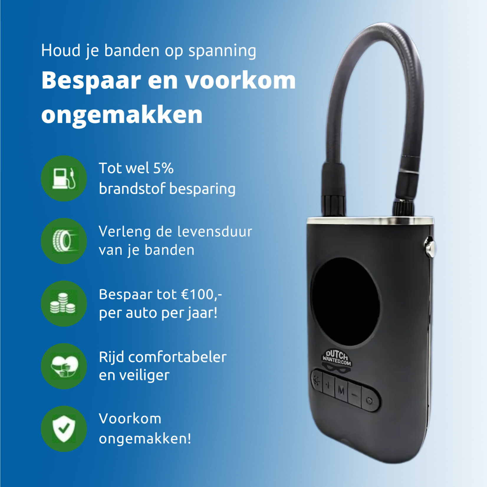 Dutch Wanted Dutch Wanted Elektrische Fietspomp - Draadloze Compressor Bandenpomp - Draagbare luchtcompressor