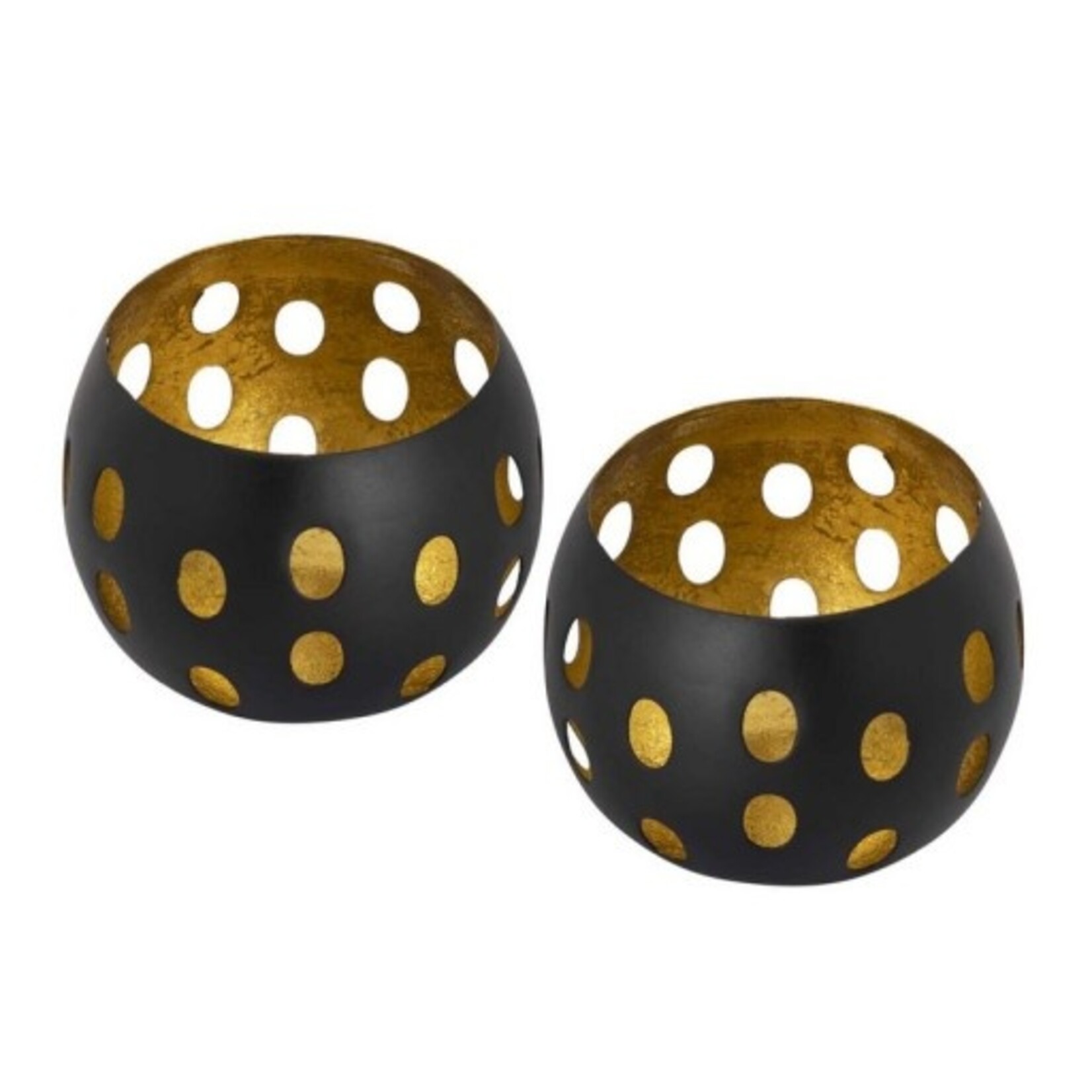 Bobbel Home Bobbel Home - Tea-light holder set of 2 candle holders Florina spherical shape black matt interior gold-plated
