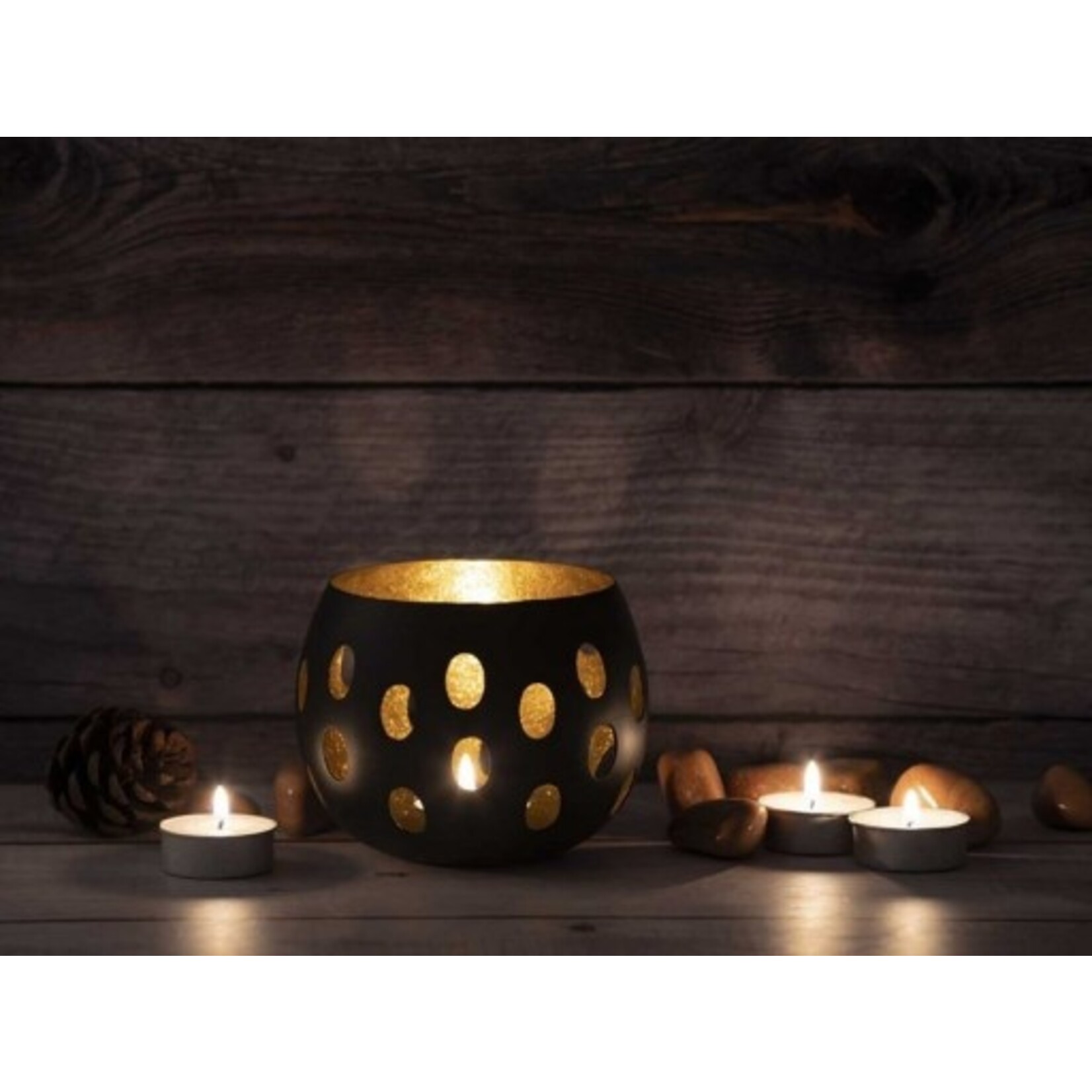 Bobbel Home Bobbel Home - Tea-light holder set of 2 candle holders Florina spherical shape black matt interior gold-plated