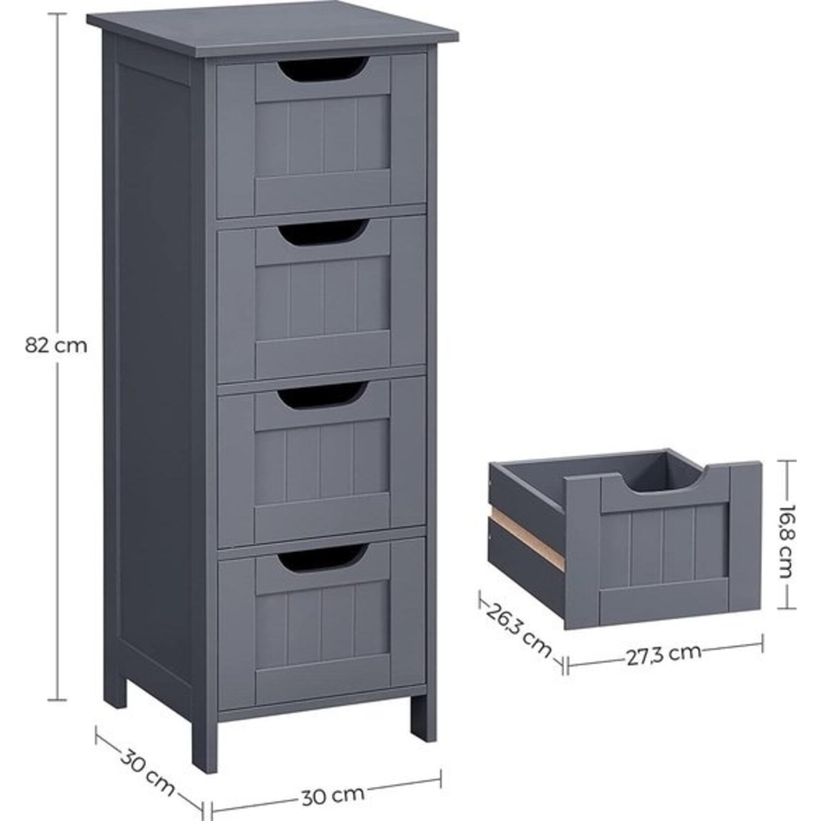 Bobbel Home Parya Home - Smalle Ladekast - 4 Lades - Hout - Grijs