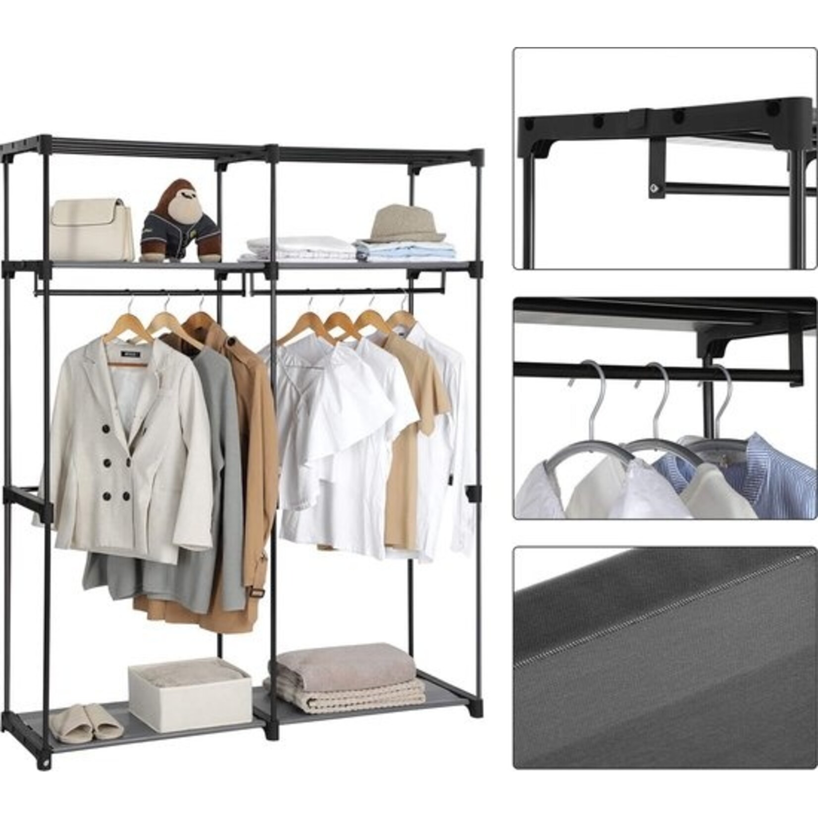 Parya Home XL Kledingkast Stoffen Kast Vouwkast Met 2 Oprolbare Deuren