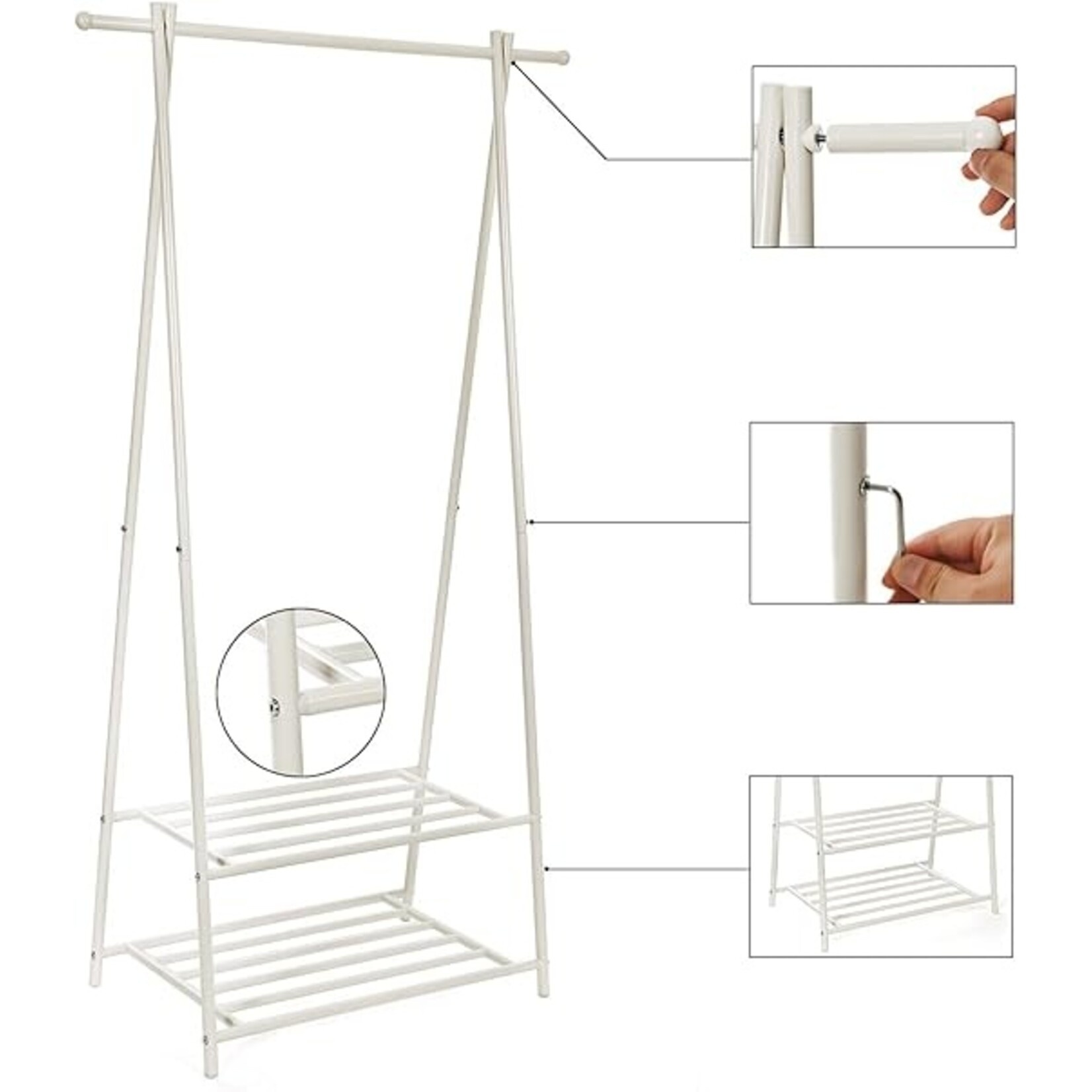 Parya Home Parya Home - Kledingrek - Kledingstandaard Met Schoenenrek - Wit - 83 x 41,5 x 6,4 cm