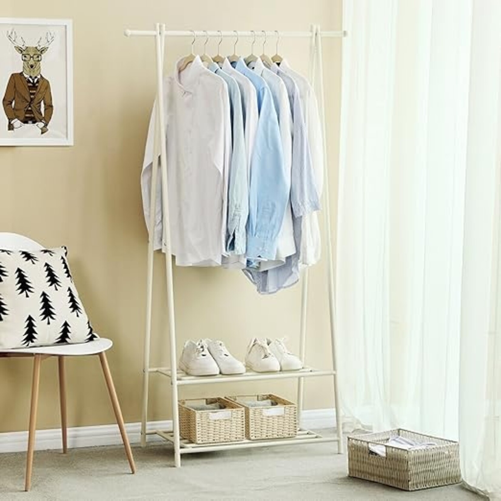 Parya Home Clothes Rack - Clothes Stand With Shoe Rack - White - 83 x 41.5 x 6.4 cm