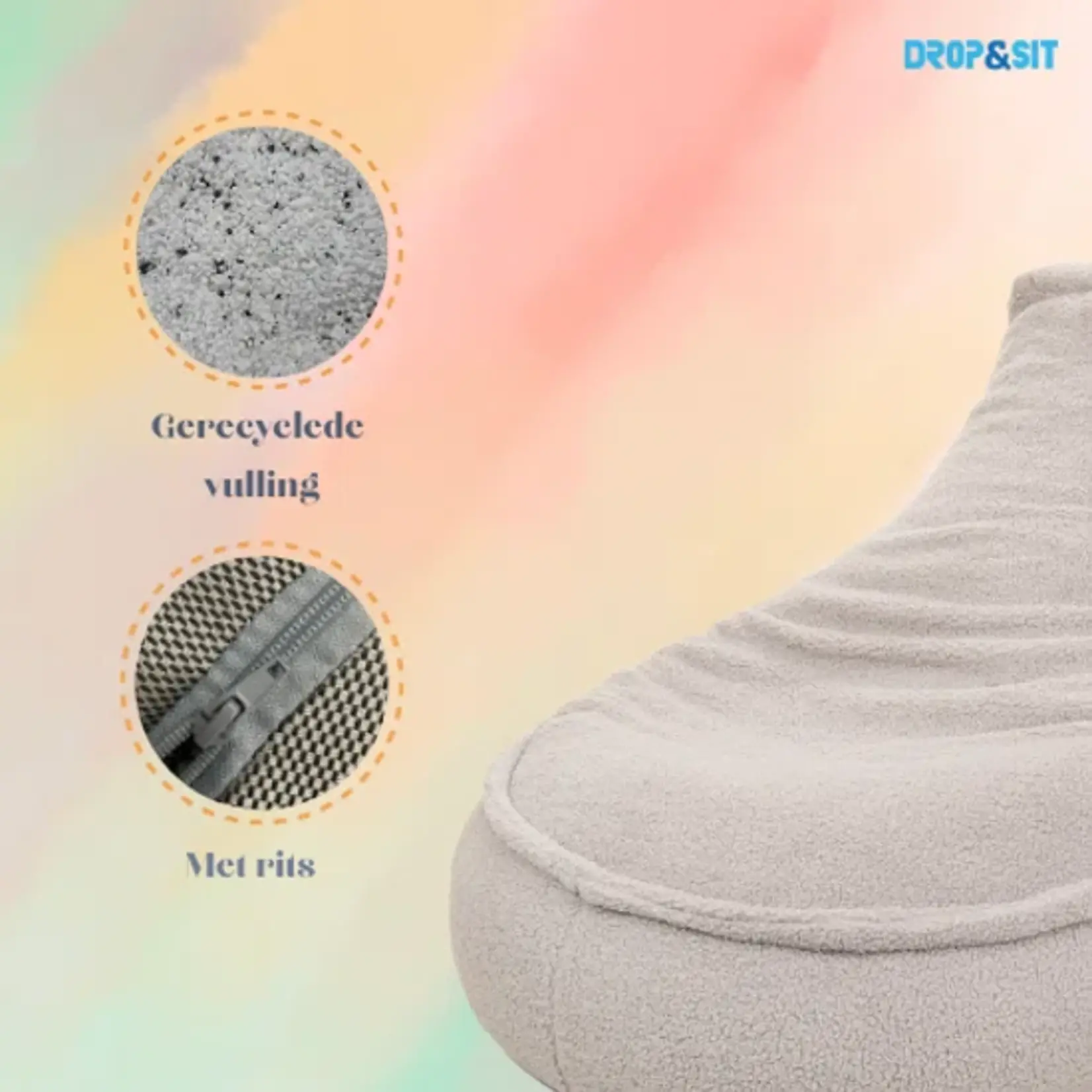 Bobbel Home Bobbel Home Zitzak Kind Teddy - Zitzak Stoel Junior 75 x 55 cm - Beanbag Beige - Zitzak met Vulling voor Binnen