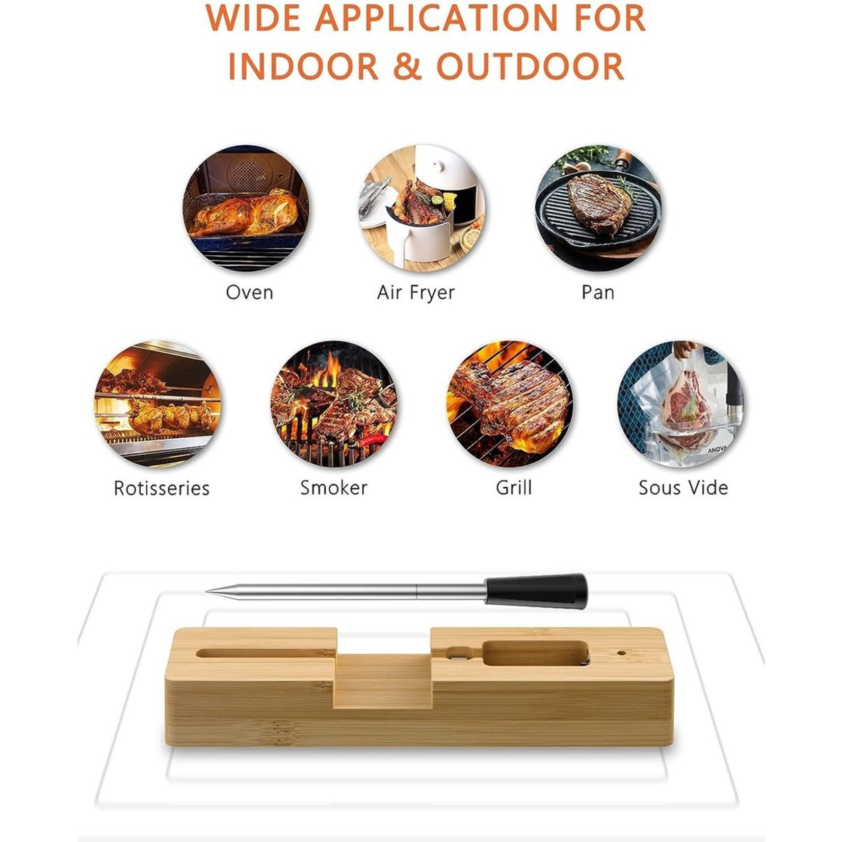 Bobbel Home Vleesthermometer Draadloos met App - BBQ Thermometer met Bluetooth - Oventhermometer - BBQ accesoires - RVS - ZWART