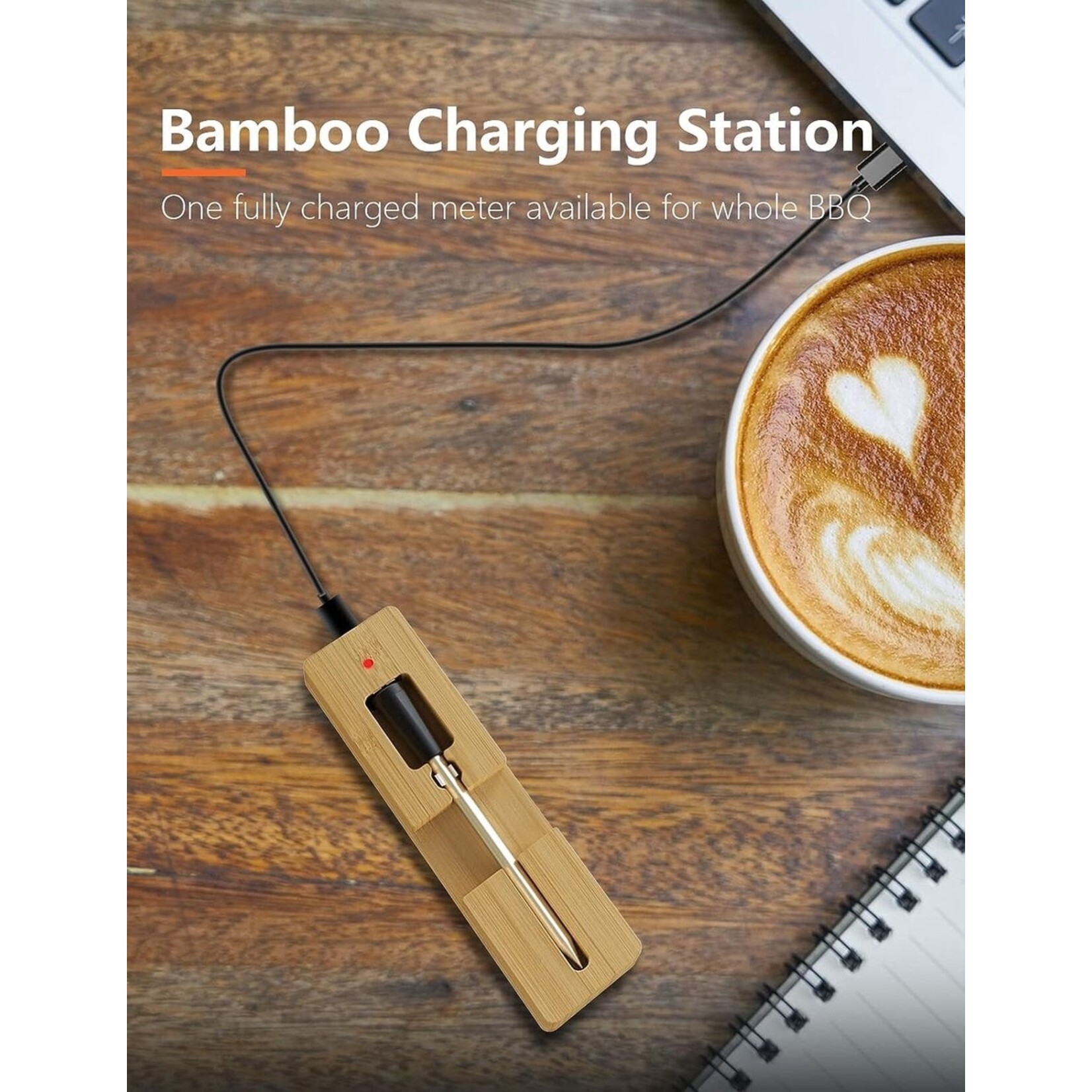 Bobbel Home Meat thermometer Wireless with App - BBQ Thermometer with Bluetooth - Oven thermometer - BBQ accessories - stainless steel - BLACK