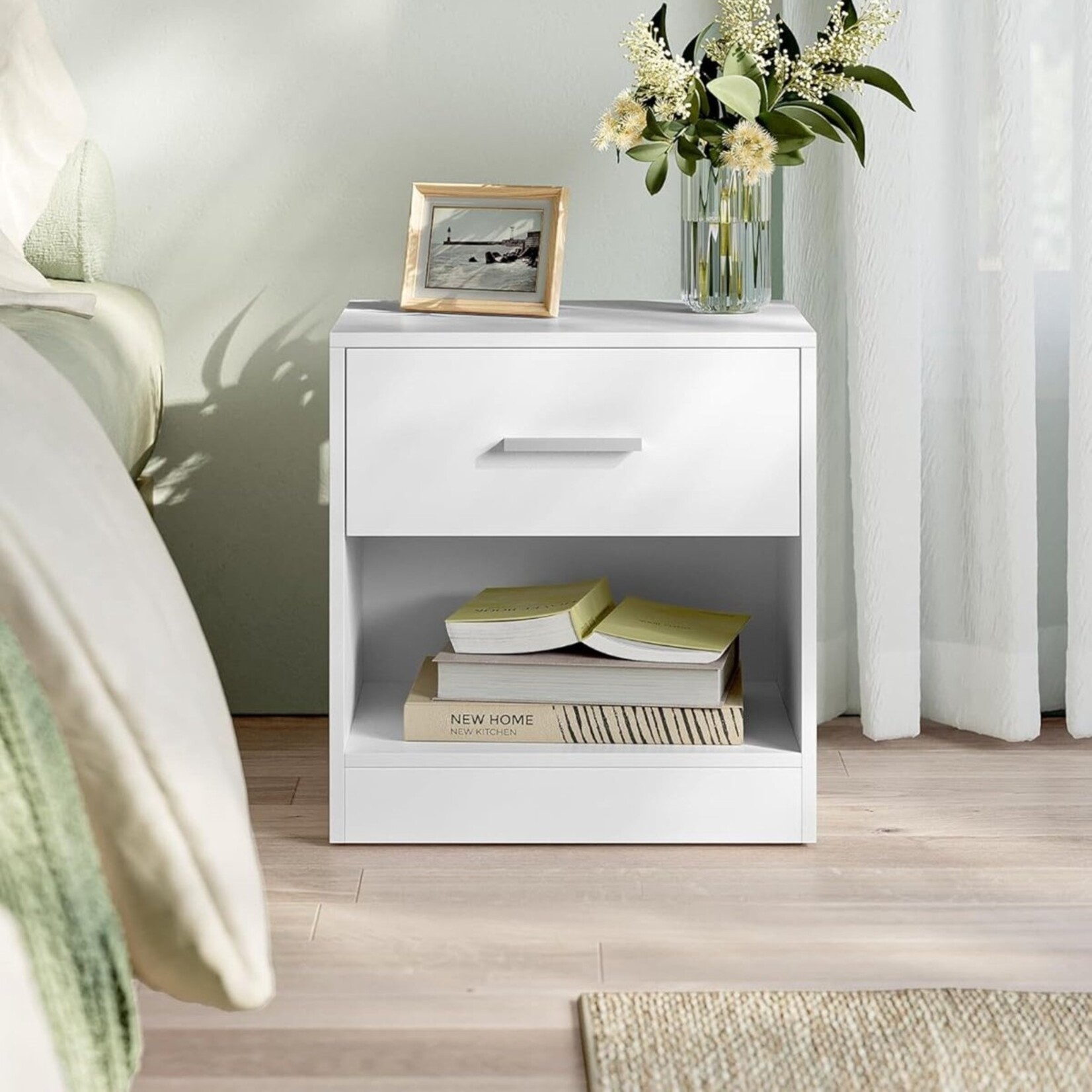 Parya Home Parya Home Nachtkastje, bijzettafel, met lade, klassiek wit