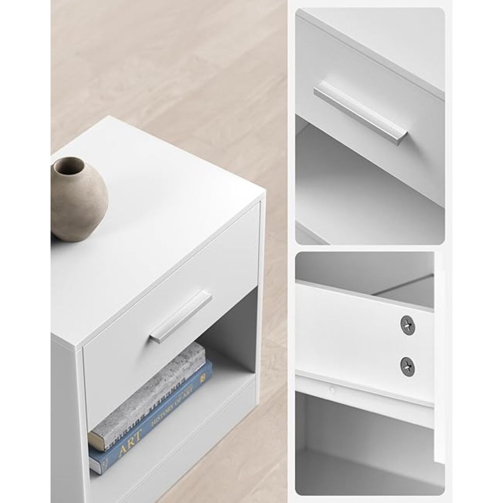 Parya Home Nightstand, side table, with drawer, classic white