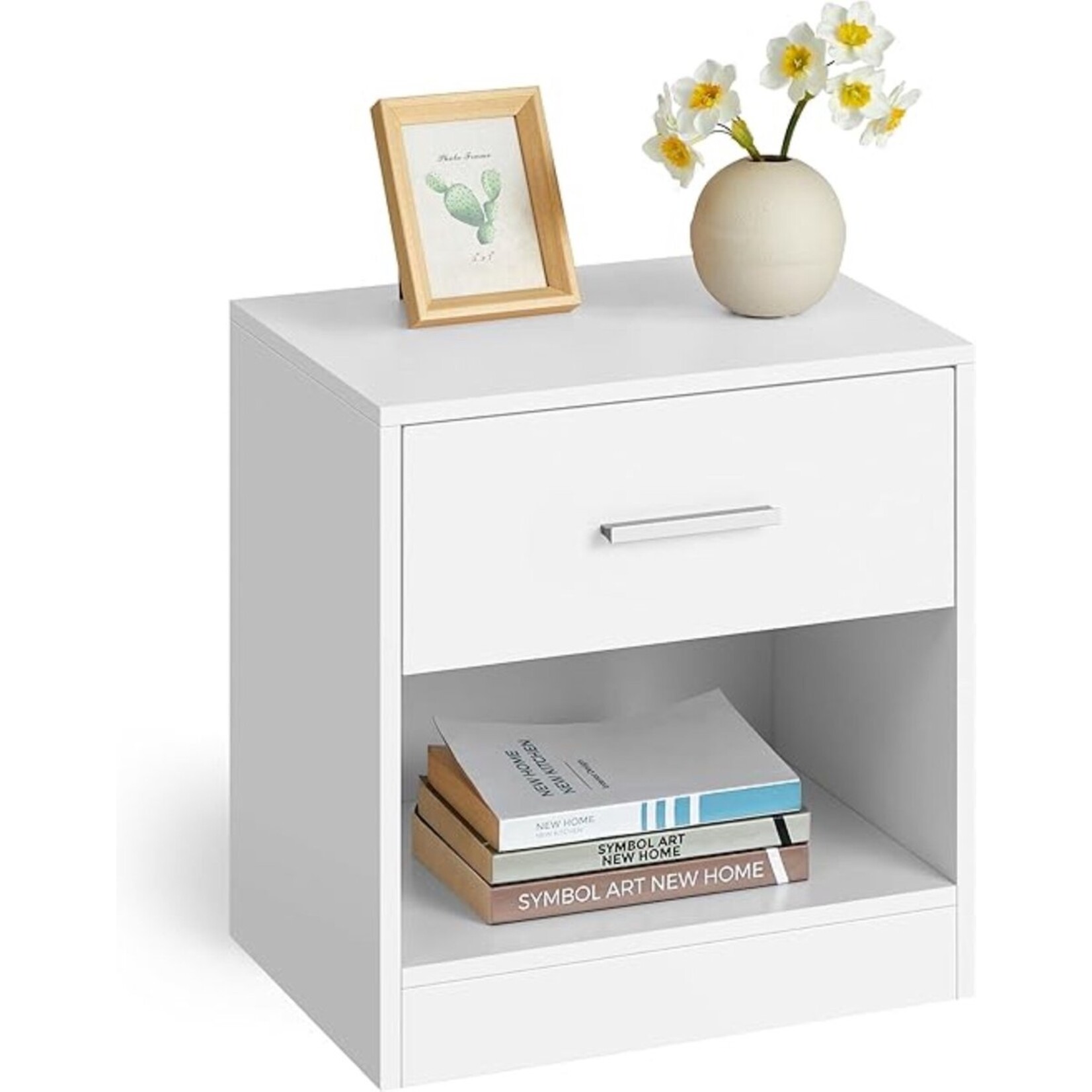 Parya Home Nightstand, side table, with drawer, classic white