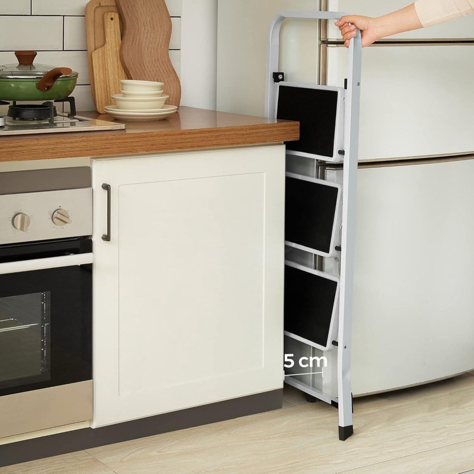 Parya home Stair ladder 3-span folding ladder - load capacity 150 kg - GS certified - black and white
