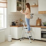 Parya home Stair ladder 3-span folding ladder - load capacity 150 kg - GS certified - black and white