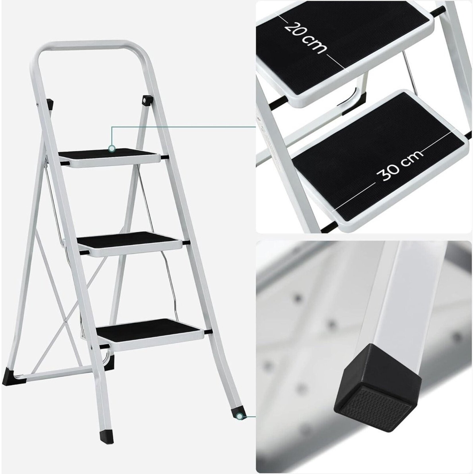 Parya home Stair ladder 3-span folding ladder - load capacity 150 kg - GS certified - black and white