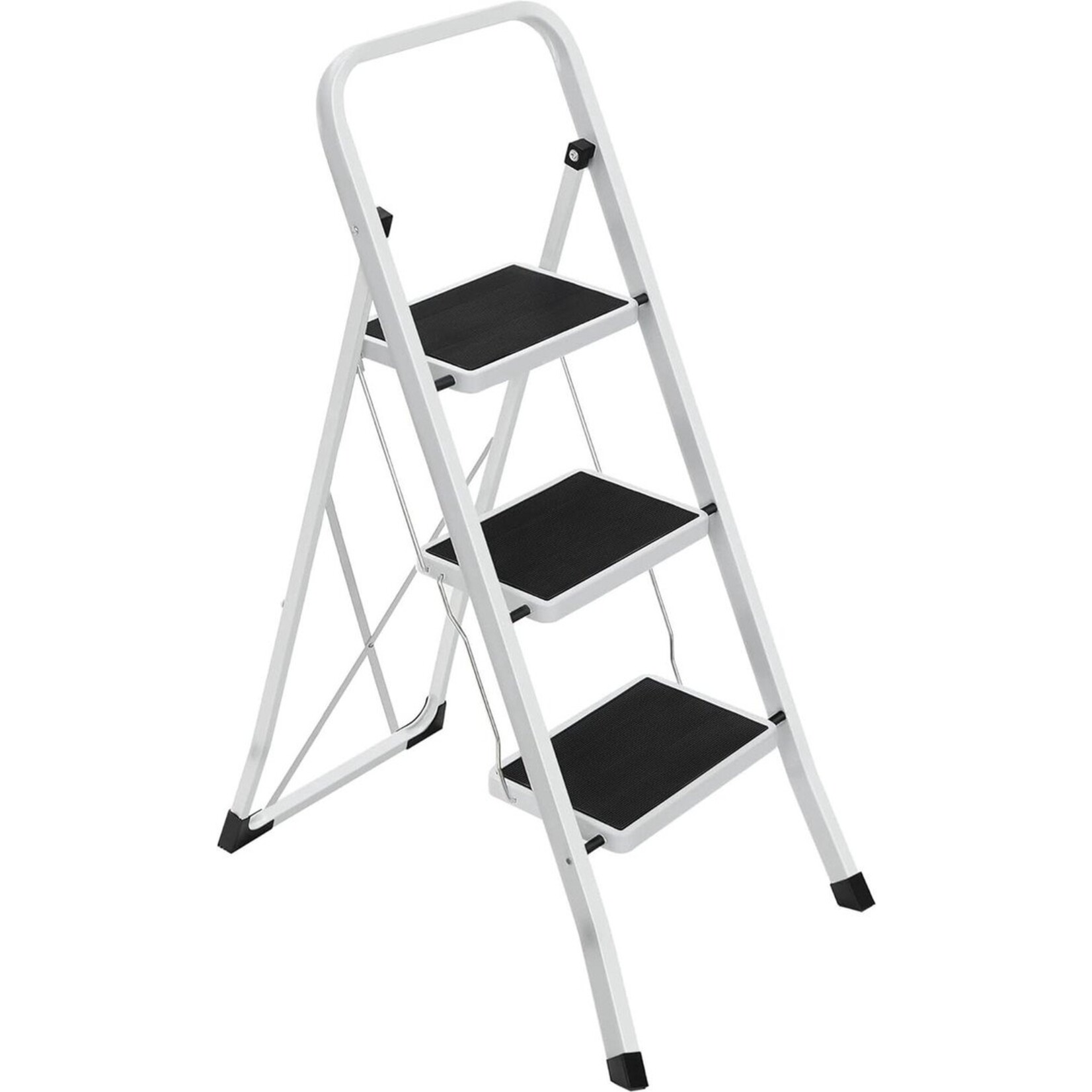 Parya home Stair ladder 3-span folding ladder - load capacity 150 kg - GS certified - black and white