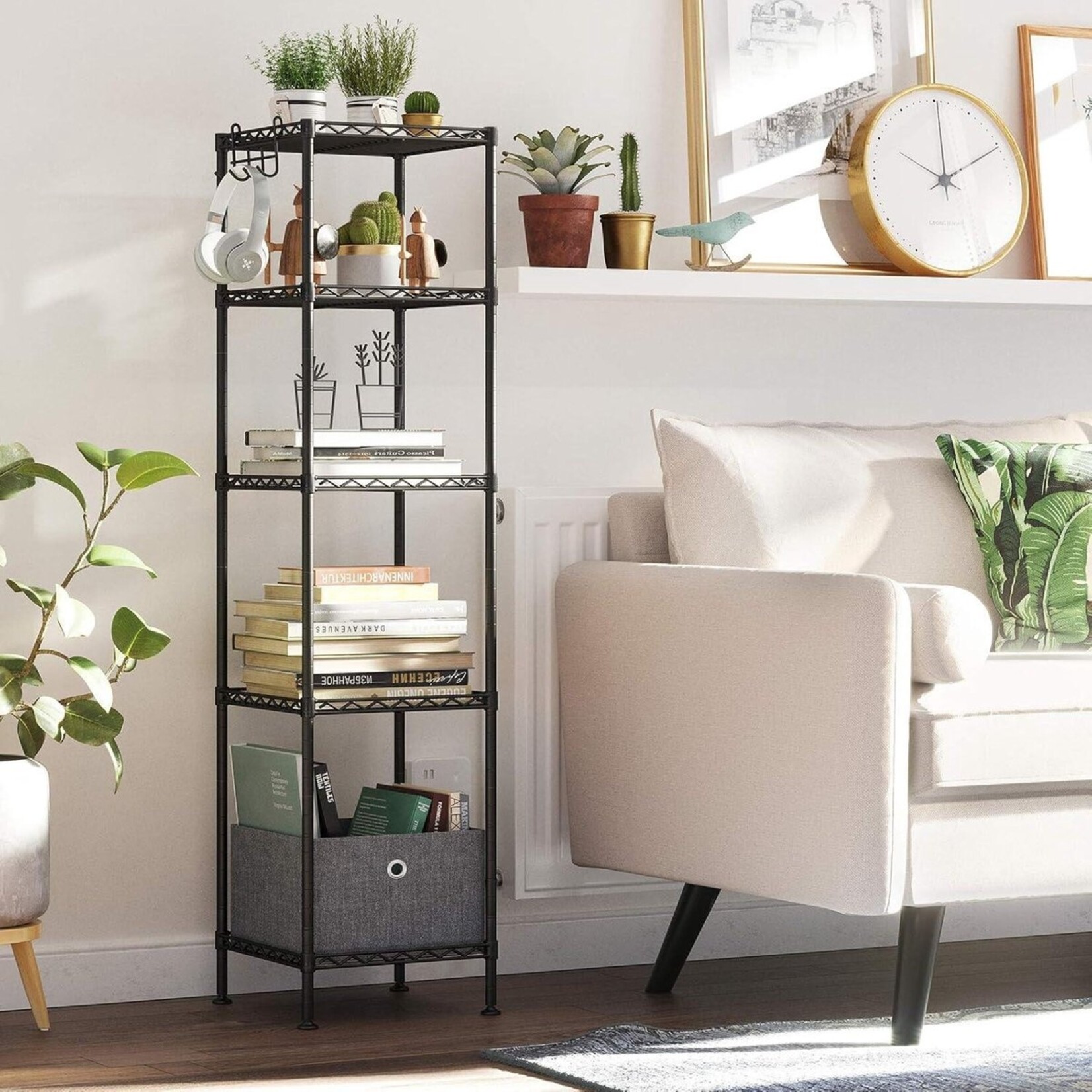 Bobbel Home Parya Home - Badkamerrek  5 platen en haken  zwart