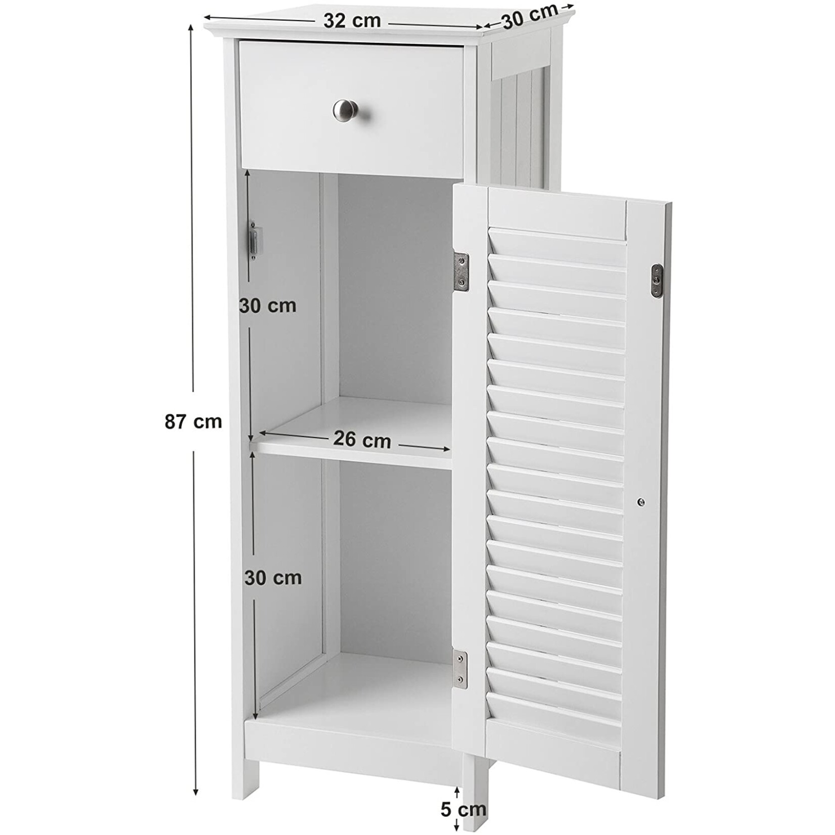 Parya Home Parya Home - White Bathroom Cabinet - Includes 1 panelled door - Rustic - MDF