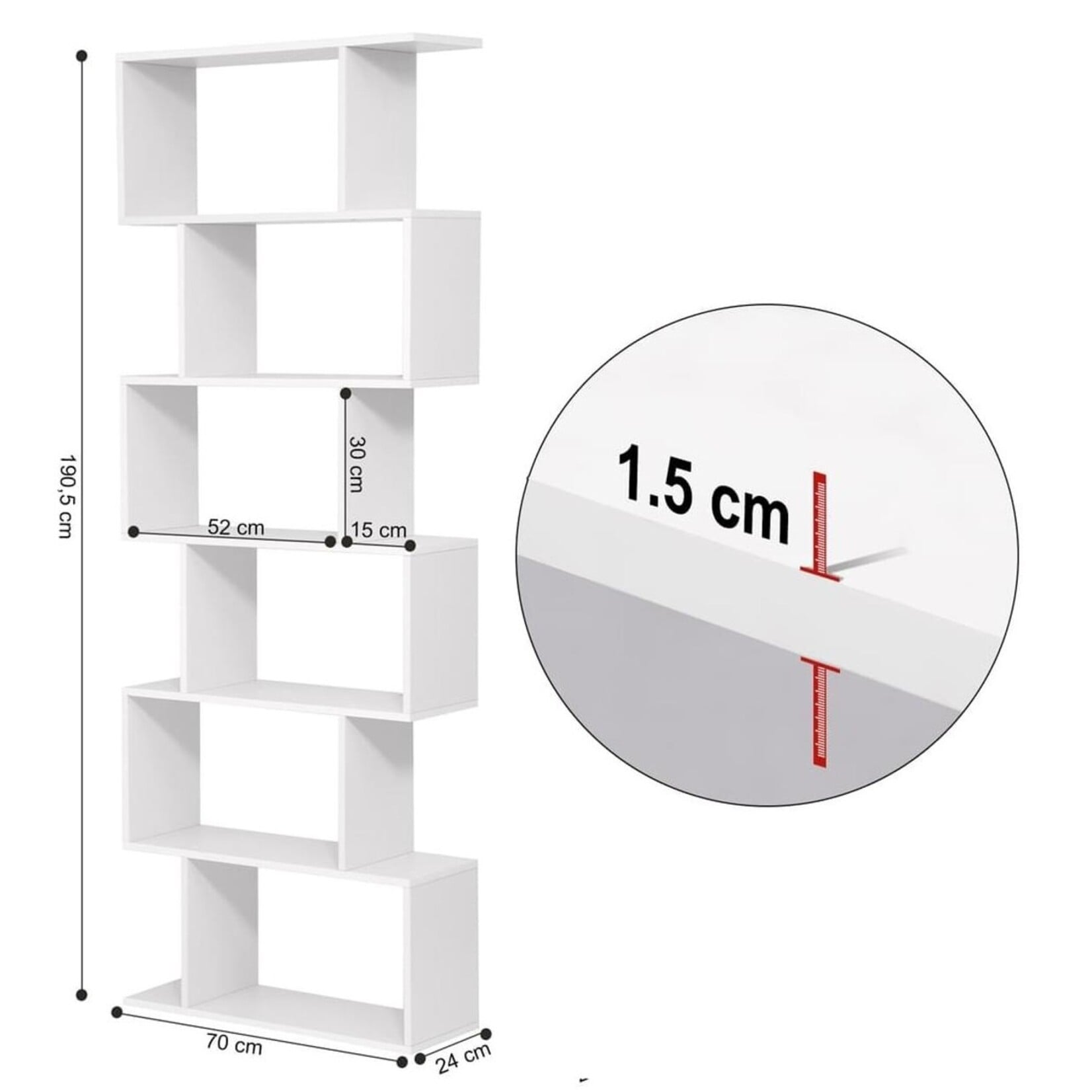 Parya Home - Bookcase - Wood - 6 Shelves