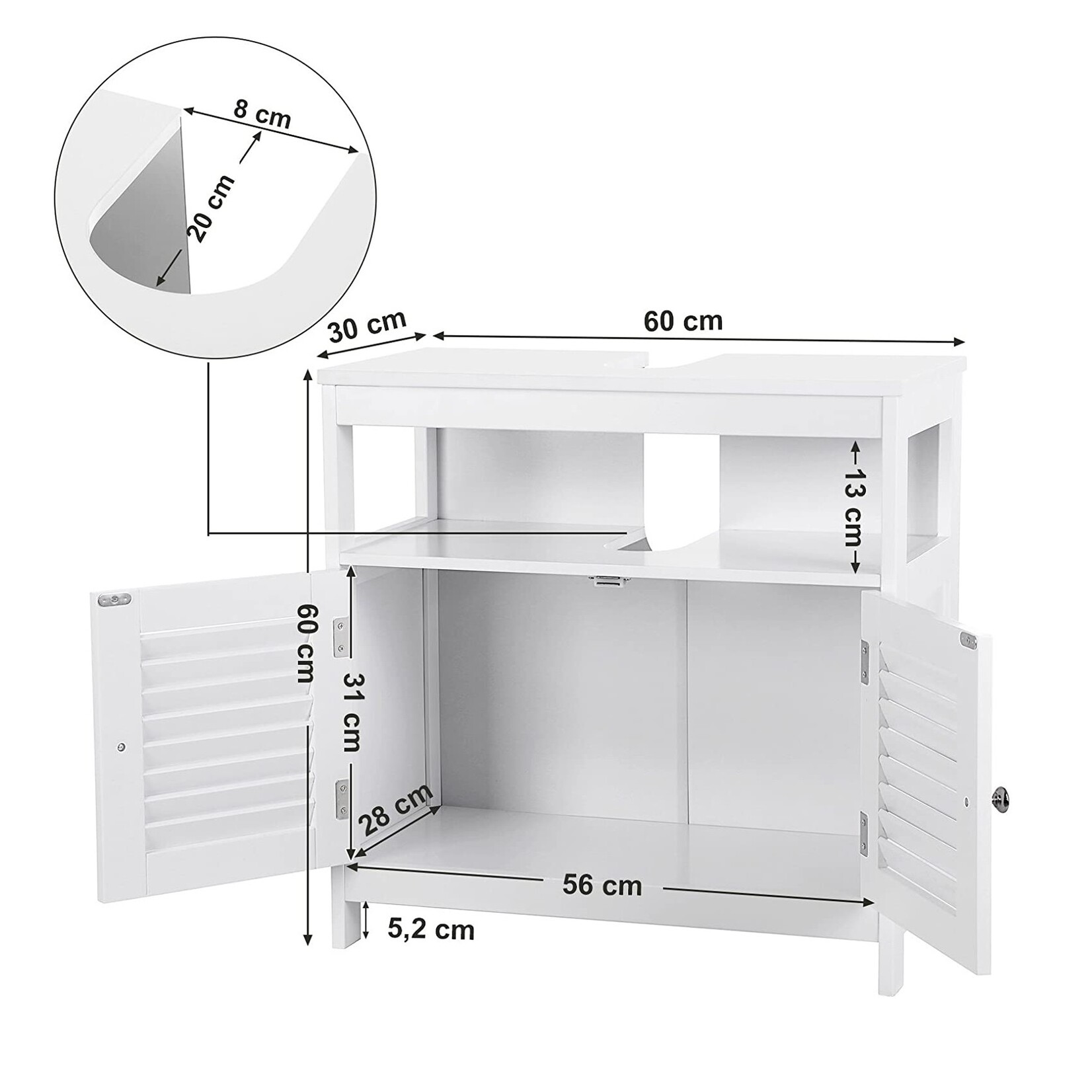 Parya Home Parya Home - Basin cabinet - Cabinet - 2 Doors - Wood - White